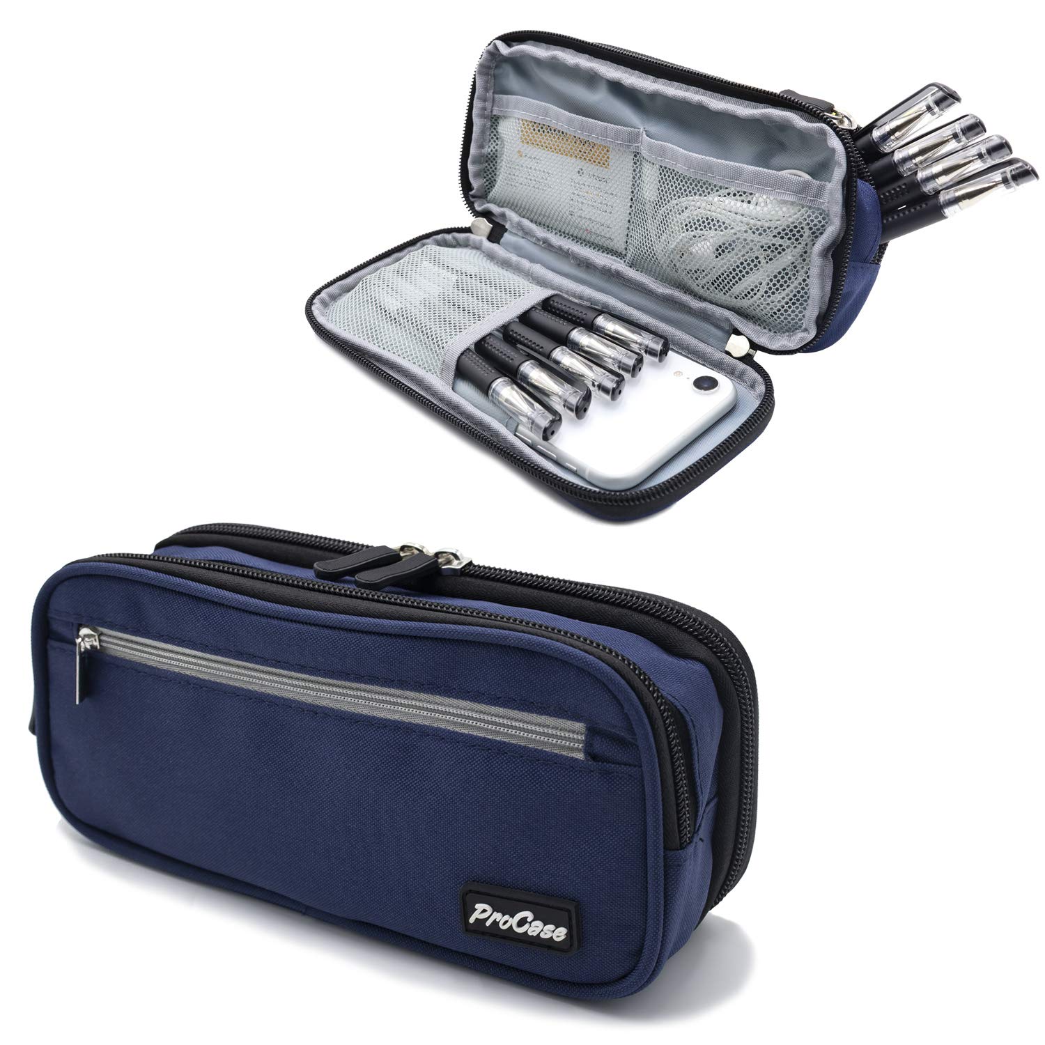 ProCase Two-Layer Large Capacity Pencil Case - Durable Pen Organizer Pouch for Markers, Pens & School Supplies | Perfect for School, Office & Desk Organization (Black)