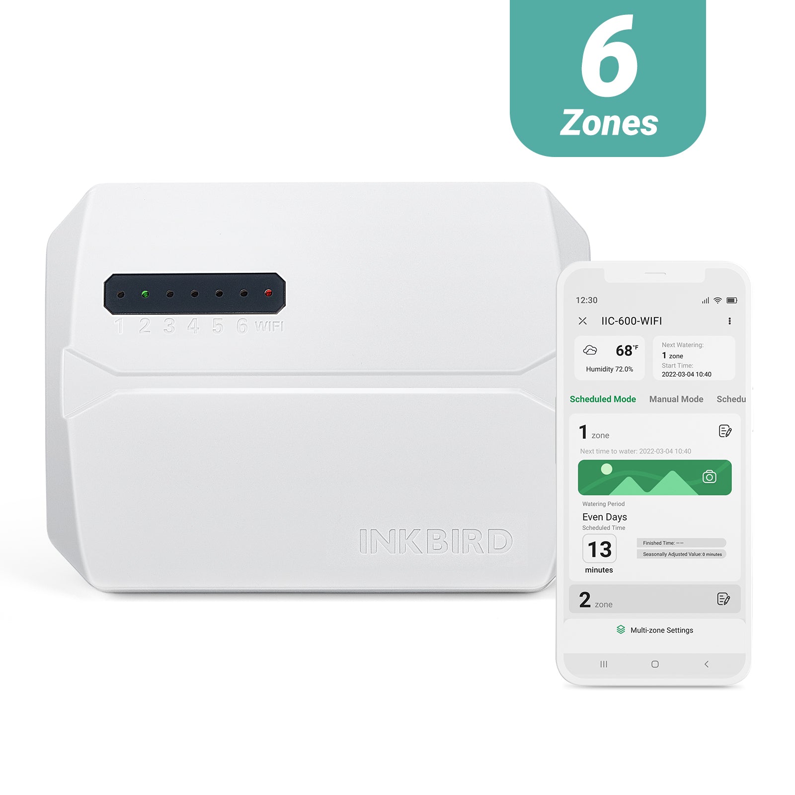 6 Zone Smart Sprinkler Controller with WiFi - IIc 600 Outdoor Irrigation System for Lawn & Garden Watering Automation