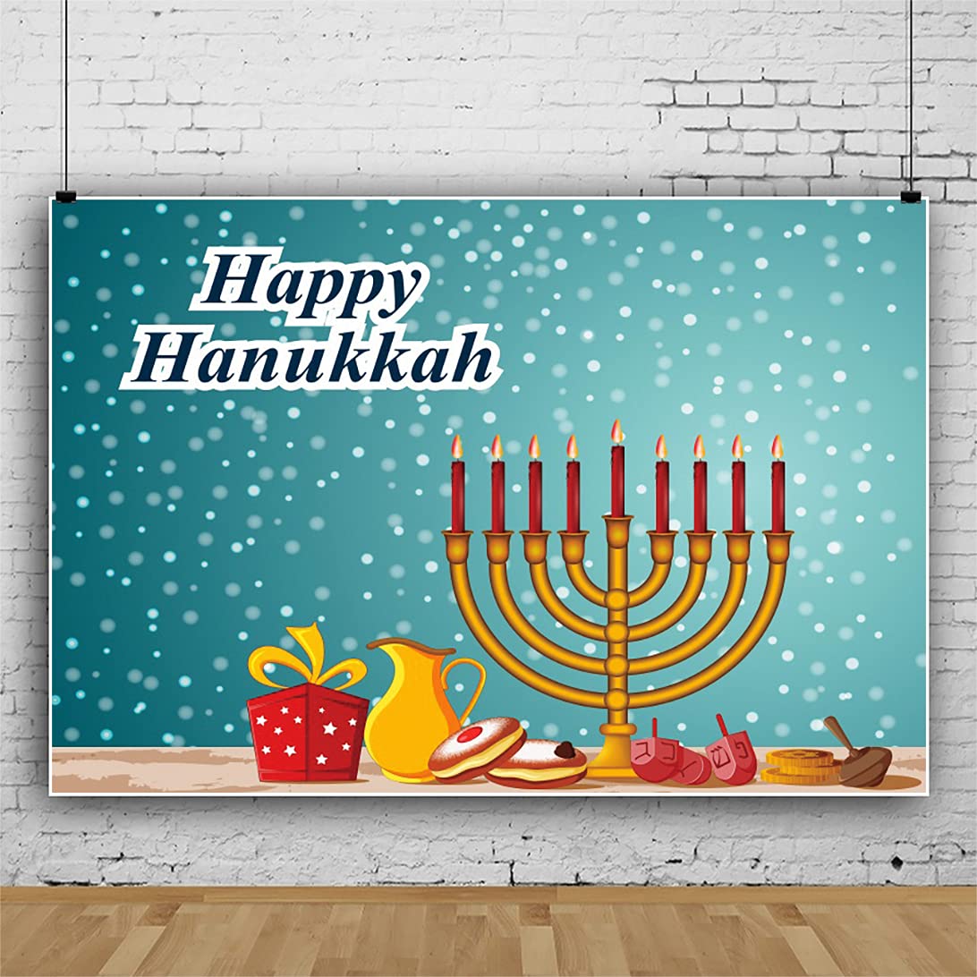 20x10ft Happy Hanukkah Backdrop - Blue Hexagon Vinyl Photography Background with Holy Flame Candlesticks & Sparkling Candles for Jewish Festival, Holiday Photo Studio Props, Party Decorations - Perfect for Hanukkah Celebrations, Family Photos, and Social Media Content
