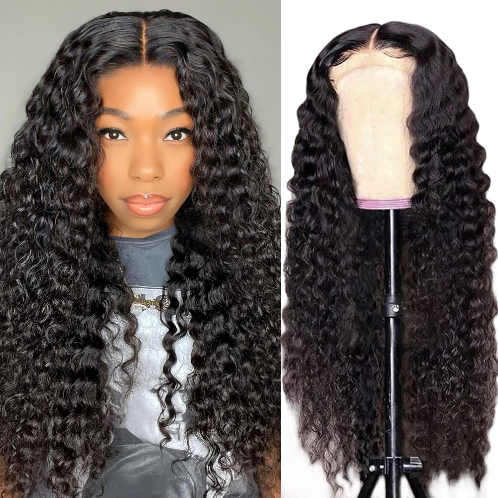 Brazilian Virgin Human Hair Lace Front Wig - 180% Density 4x4 Lace Closure, Water Wave Curly Glueless Wig with Baby Hair for Black Women | 22 Inch Natural Color | Perfect for Daily Wear, Parties & Special Occasions
