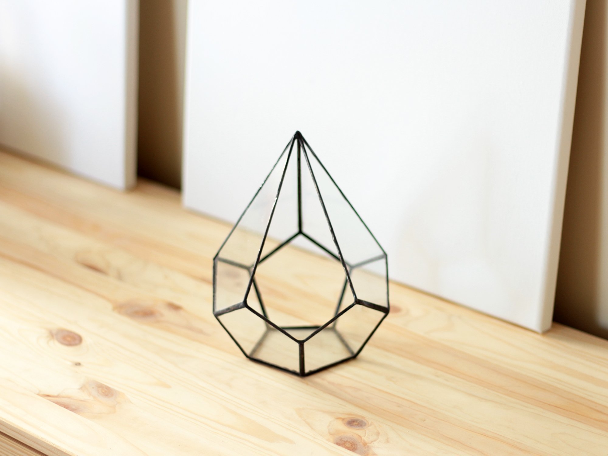 Elegant Small Glass Geometric Holiday Table Centerpiece - Teardrop Shape in Copper, Silver & Black | Perfect for Christmas, Thanksgiving & Wedding Decorations