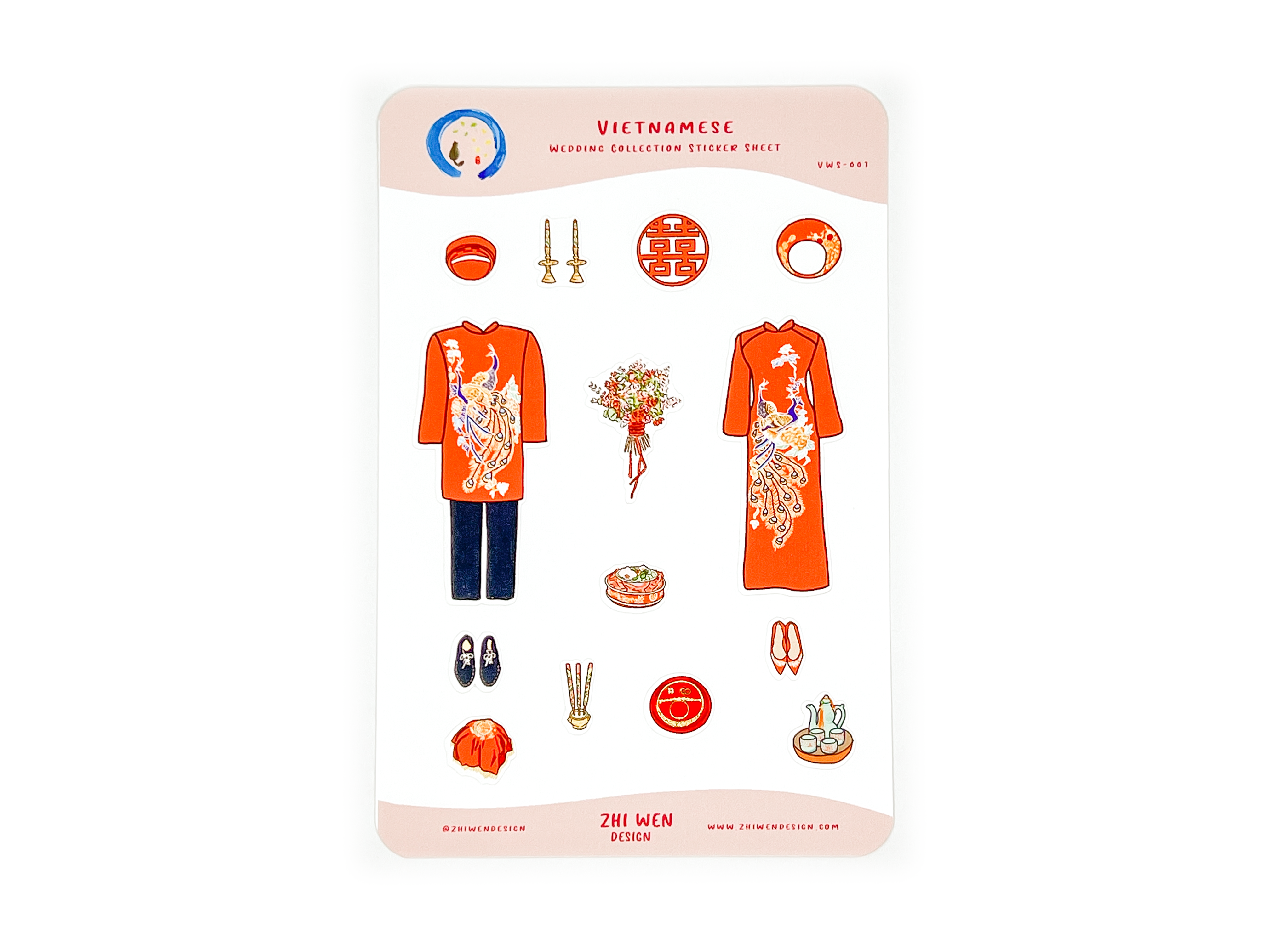 Vietnamese Wedding Sticker Sheet - Traditional Asian Decorative Vinyl Stickers for Scrapbooking, Invitations, DIY Crafts | Perfect for Wedding Decor, Gift Wrapping, Photo Albums