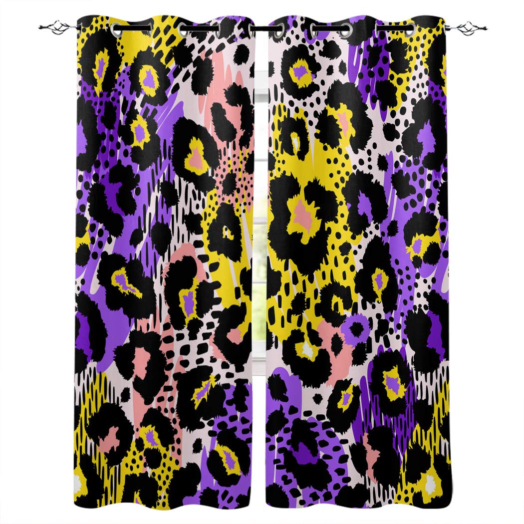Leopard Print Grommet Top Window Curtain Panels - 2 Panels Set 27.5x39 Inches - Blackout Drapes for Bedroom & Living Room - Perfect for Home Decor, Privacy & Light Control