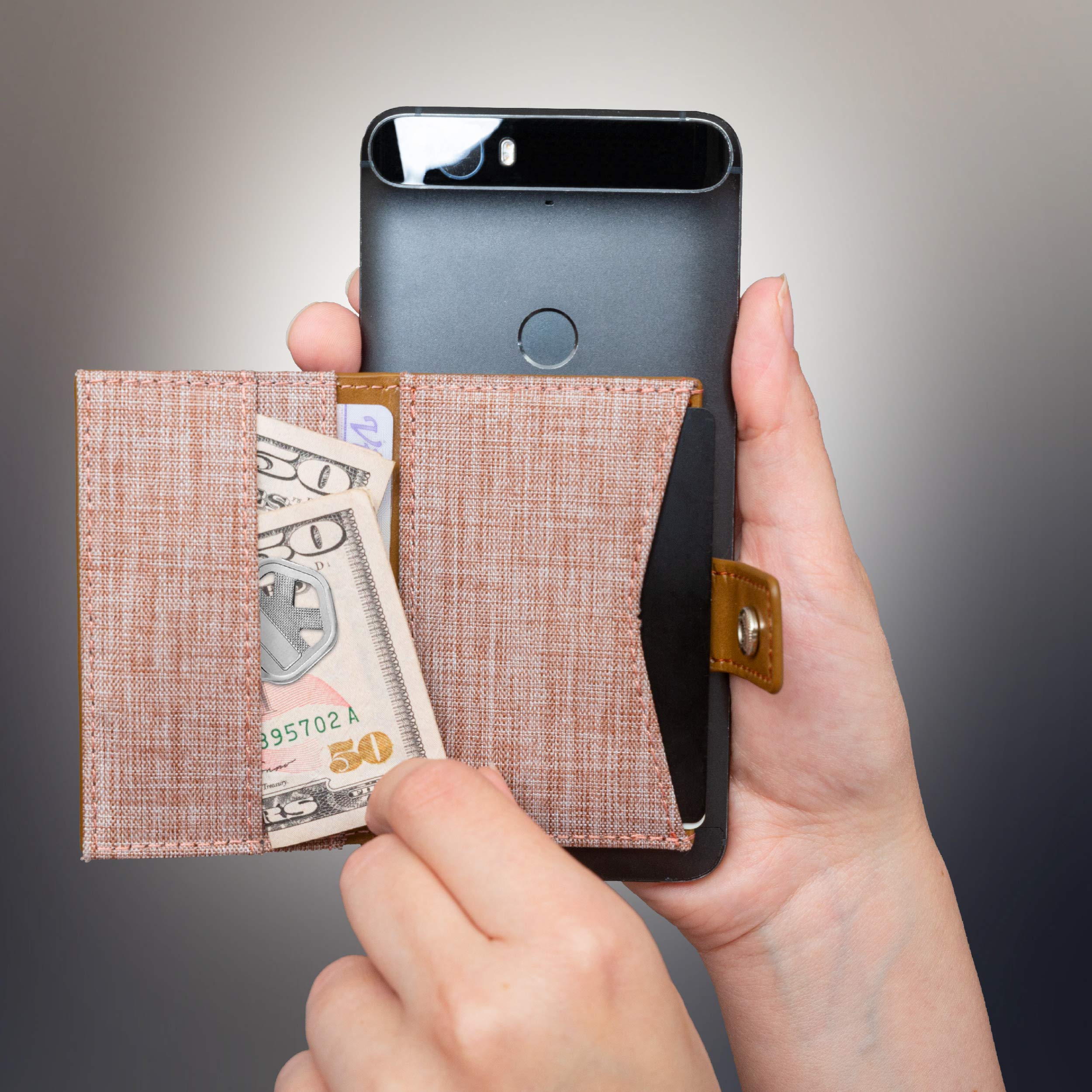 Stick-on Phone Wallet Card Holder for iPhone & Android - Slim RFID Blocking Adhesive Pocket for Credit Cards & ID - Perfect for Travel, Gym, and Everyday Use (Caramel)