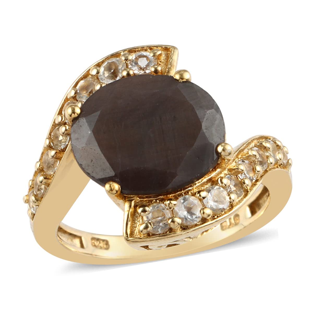 SHOP LC Chocolate Sapphire & Zircon 925 Sterling Silver 14K Gold Plated Ring for Women | Size 7 | 5.9 Ct | Wedding, Engagement, Anniversary, Mother's Day Gift | Perfect for Bridal Jewelry, Romantic Occasions & Special Celebrations