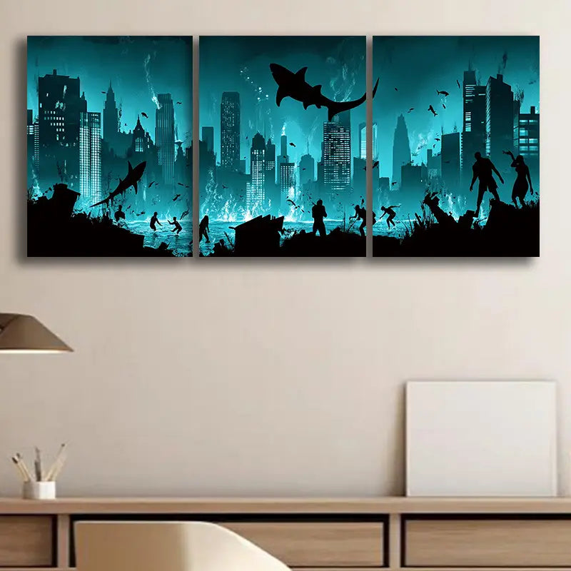 3-Piece Metal Print Wall Art - A City Submerged in the Ocean - Ready to Hang - Perfect for Living Room, Bedroom & Office Decor