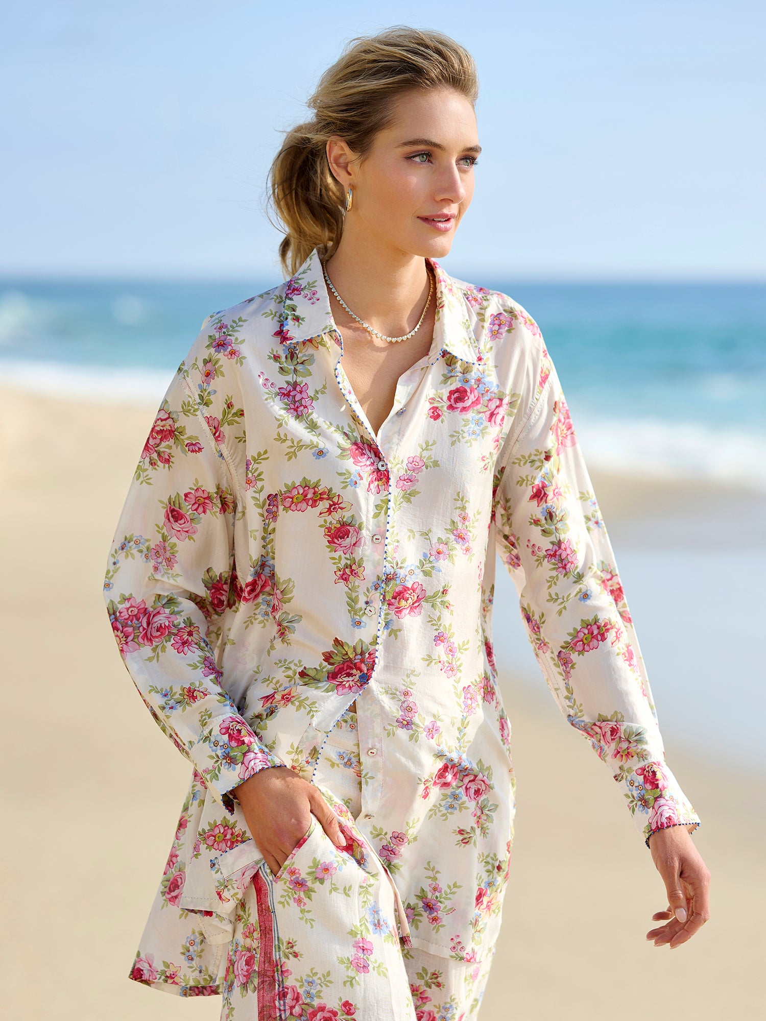 Elvi Rose Silk Blouse for Women - Elegant Floral Print Long Sleeve Shirt - Perfect for Office, Date Night & Special Occasions