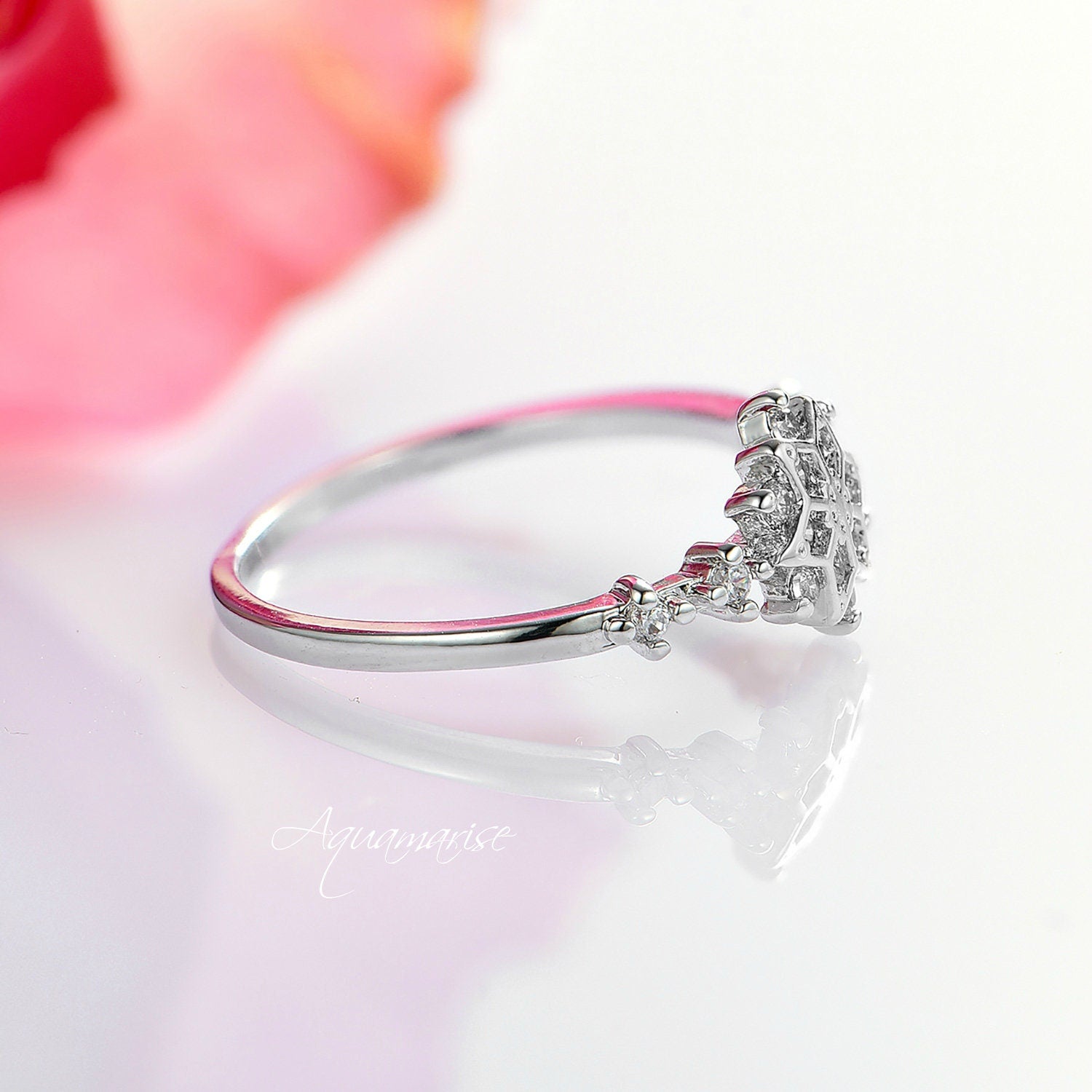 14K White Gold Snowflake Natural Diamond or Moissanite Engagement Ring for Women - Perfect Winter Proposal, Anniversary & Wedding Jewelry Gift