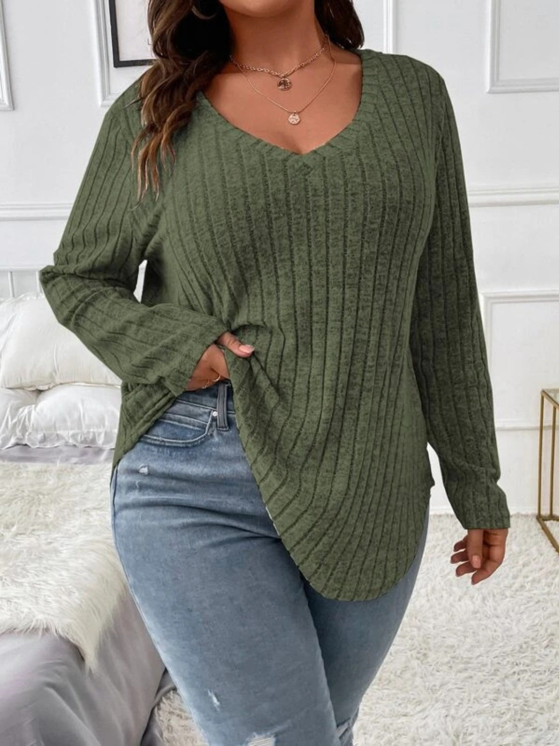 Plus Size V Neck Long Sleeve Tops for Women - Comfortable Stretch Blouse for Work & Casual Wear | Office Outfits, Date Night & Everyday Fashion