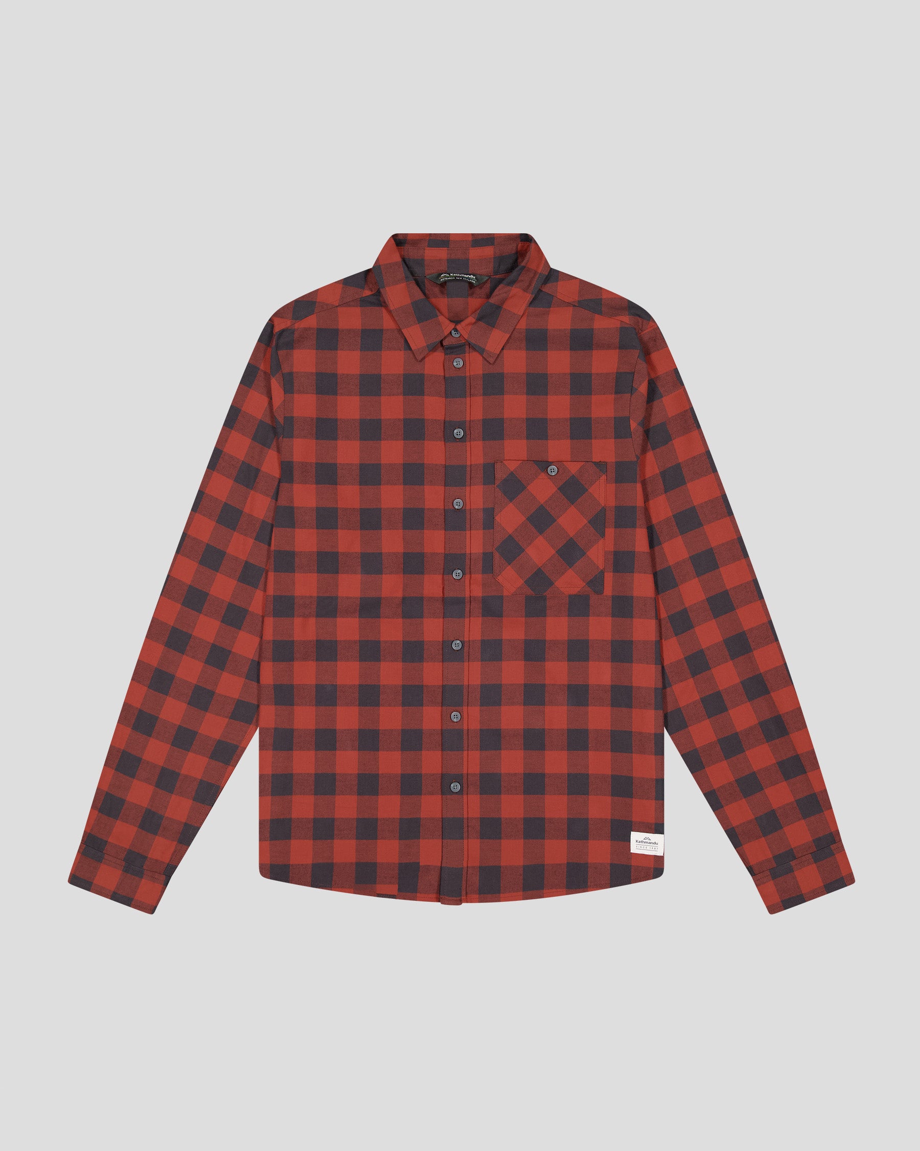 Men's Fyfe Long Sleeve Shirt - Redwood Gingham Plaid Flannel Button Down for Casual Wear & Outdoor Activities