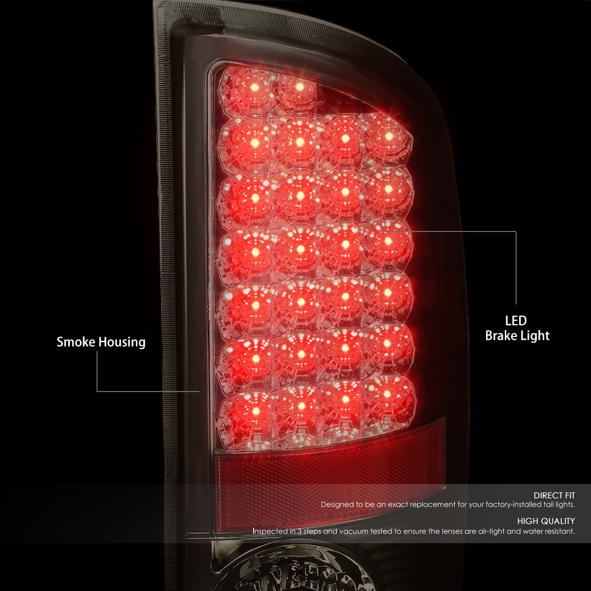 Auto Dynasty LED Tail Lights for 2002-2006 Dodge Ram 1500/2500/3500 - Smoked Lens Brake Reverse Lamps (Pair) - Left & Right Side Chrome Housing - Upgrade Your Truck's Style & Night Visibility for Safer Driving