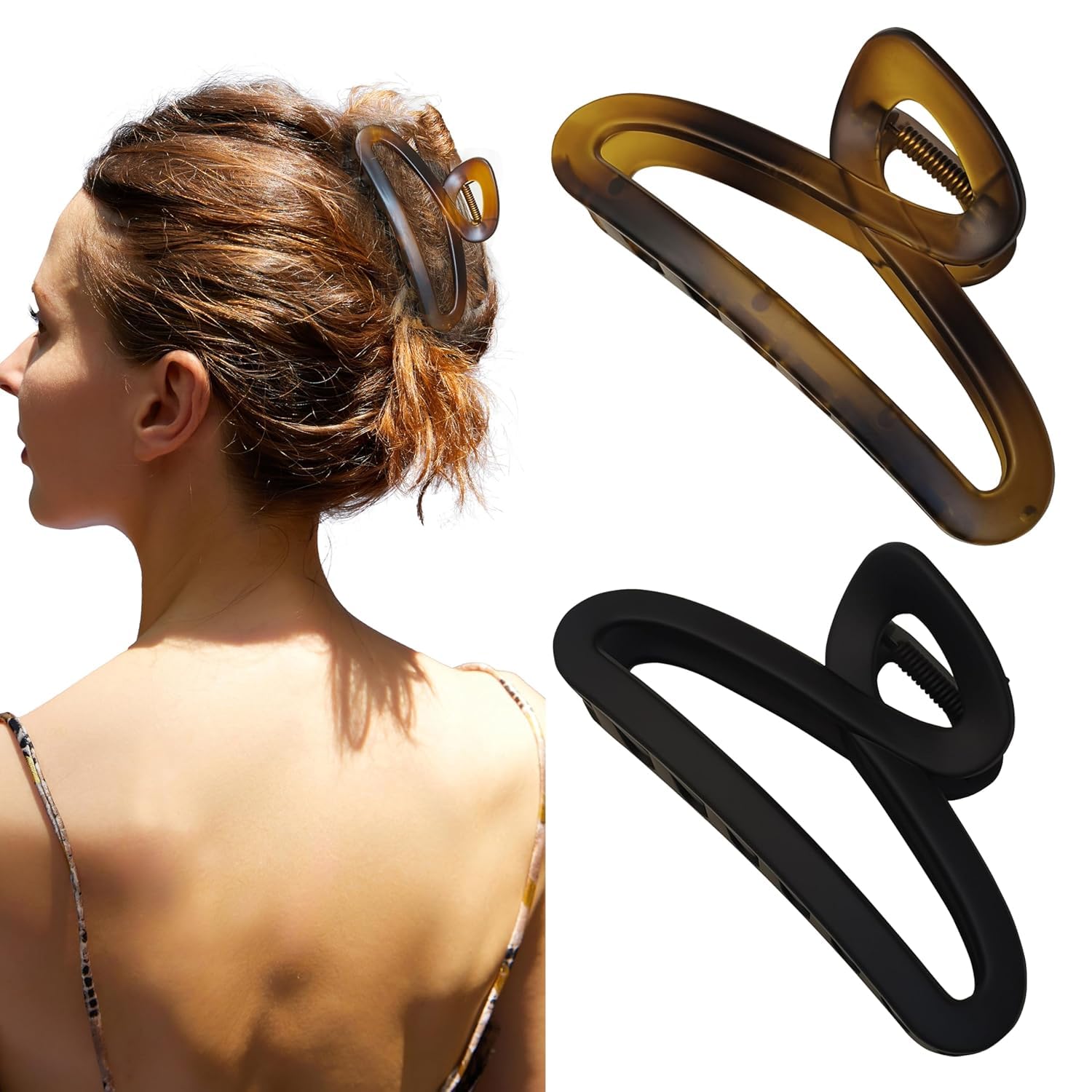 4.3 Inch Non-Slip Unbreakable Hair Claw Clips for Women - Matte Finish Hair Clips for Thin to Medium Thick & Curly Hair - 2 Pack - Perfect for Workouts, Travel & Everyday Hairstyles