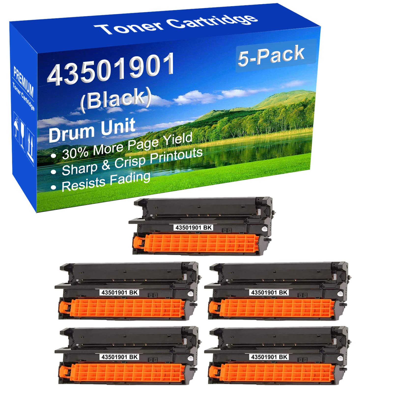 5-Pack Black Compatible B4550 B4550n Printer Drum Unit Replacement for 43501901 Drum Kit - High-Quality Office & Home Printing Supplies for Laser Printers