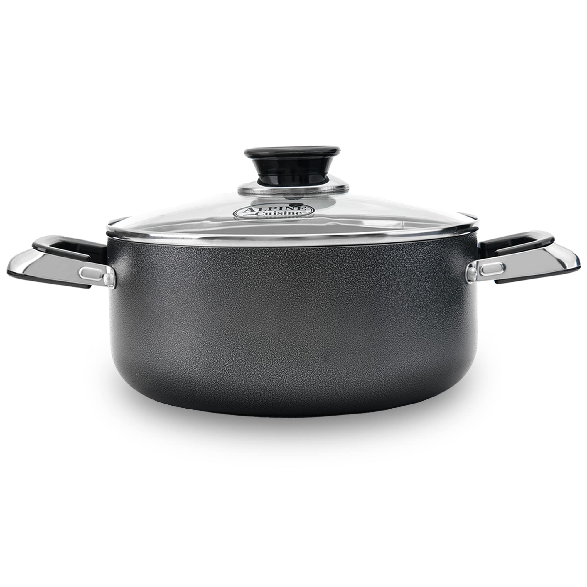 Alpine Cuisine 4 Quart Non-Stick Aluminum Dutch Oven with Tempered Glass Lid - Multi-Purpose Cookware for Braising, Boiling, Stewing - Perfect for Soups, Stews & Family Meals