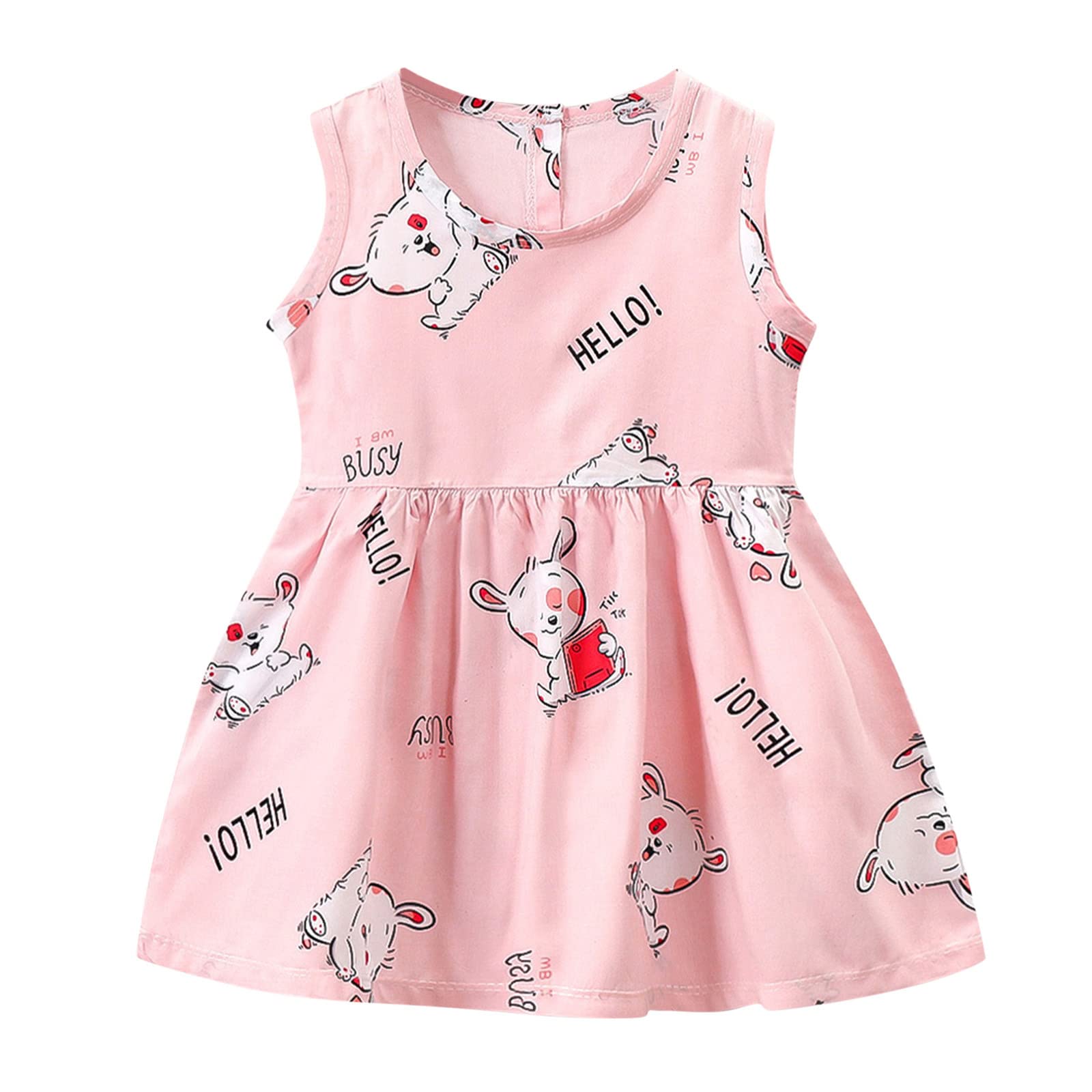 Summer Casual Baby Girls Dress - Toddler Kids Sleeveless Floral Cartoon Flannel Dress | Perfect for Outdoor Play, Beach Trips & Birthday Parties