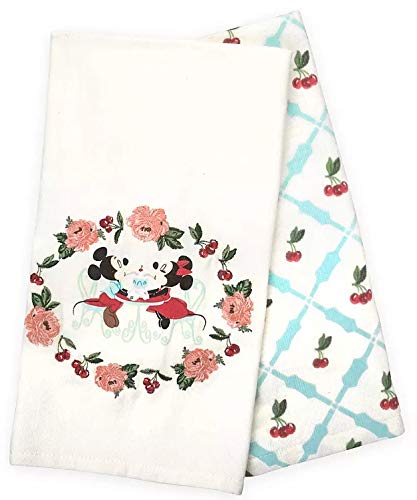 Disney Mickey and Minnie Mouse Retro Kitchen Towel Set - 2-Pack Absorbent Cotton Dish Towels for Cooking, Baking & Kitchen Decor - Official Disney Parks Merchandise
