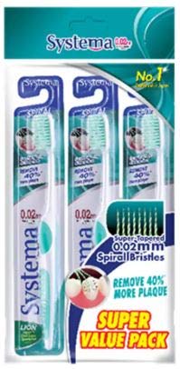 SYSTEMA Super Value Pack Spiral Toothbrush 3-Pack - Deep Cleaning for Gum Lines & Between Teeth | Perfect for Travel, Home & Office Use