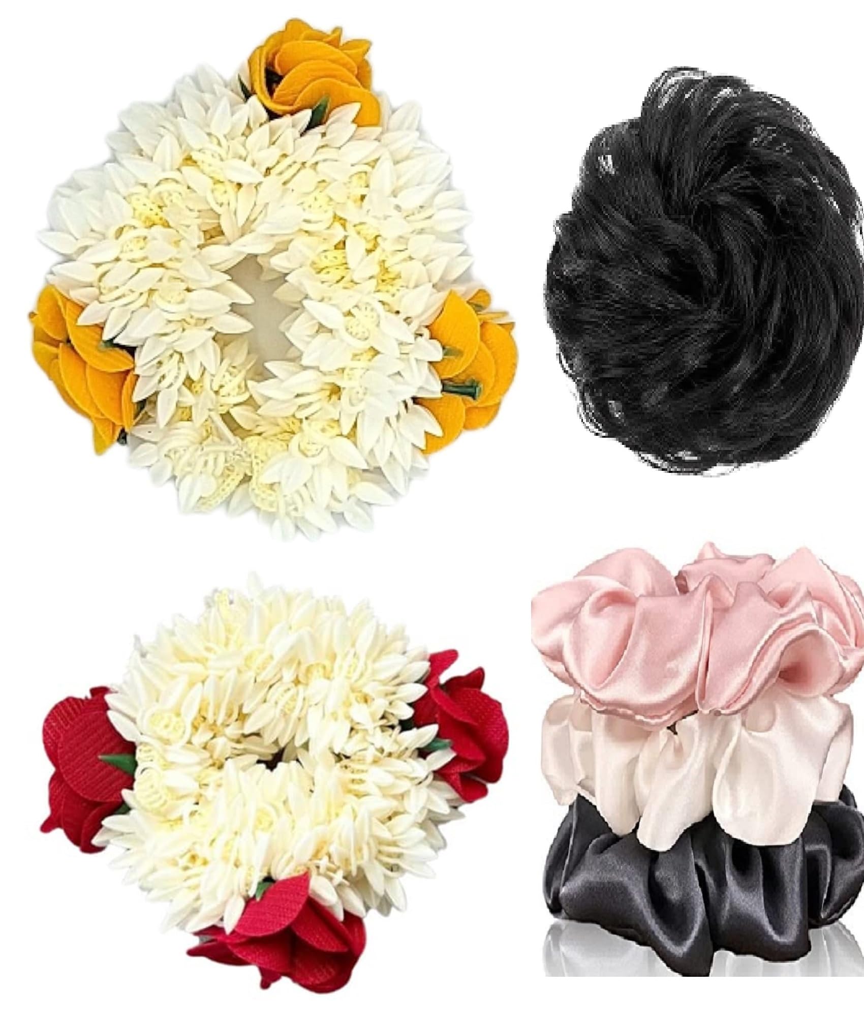 Korean Fashion Artificial Hair Rubber Bands - 6 Pack Multicolor Mogra Hair Gajra Hair Accessories for Women & Girls | Stylish Hair Jewelry for Parties, Weddings & Daily Wear