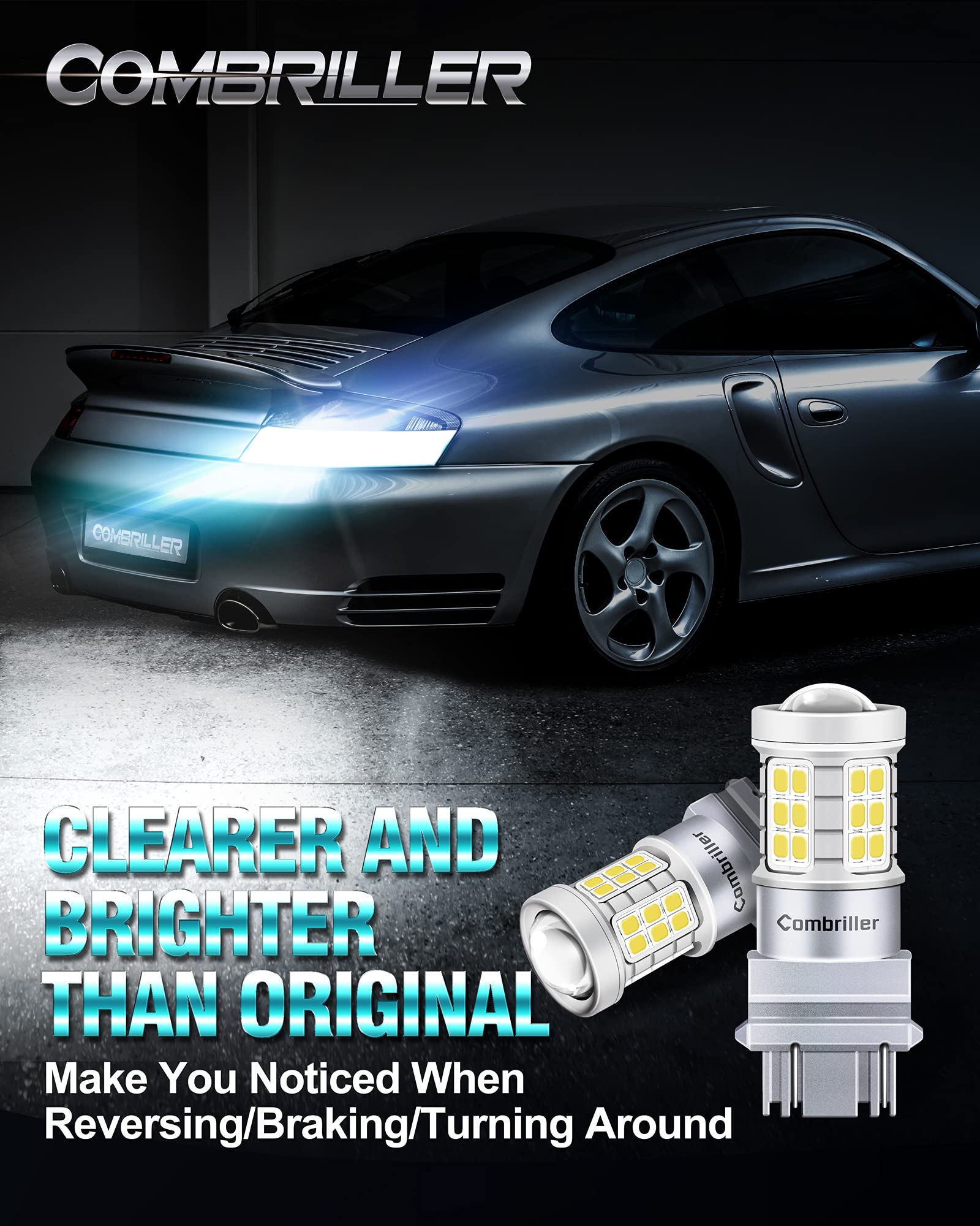 Combriller 3157 LED Bulb White 4 Pack - 3056 3156 3057 4157 LED Bulbs for Reverse Lights, Turn Signals, Brake Lights, Tail Lights, Parking Lights - Bright & Energy Efficient - Perfect for Cars, Trucks, SUVs, Motorcycles & Trailers