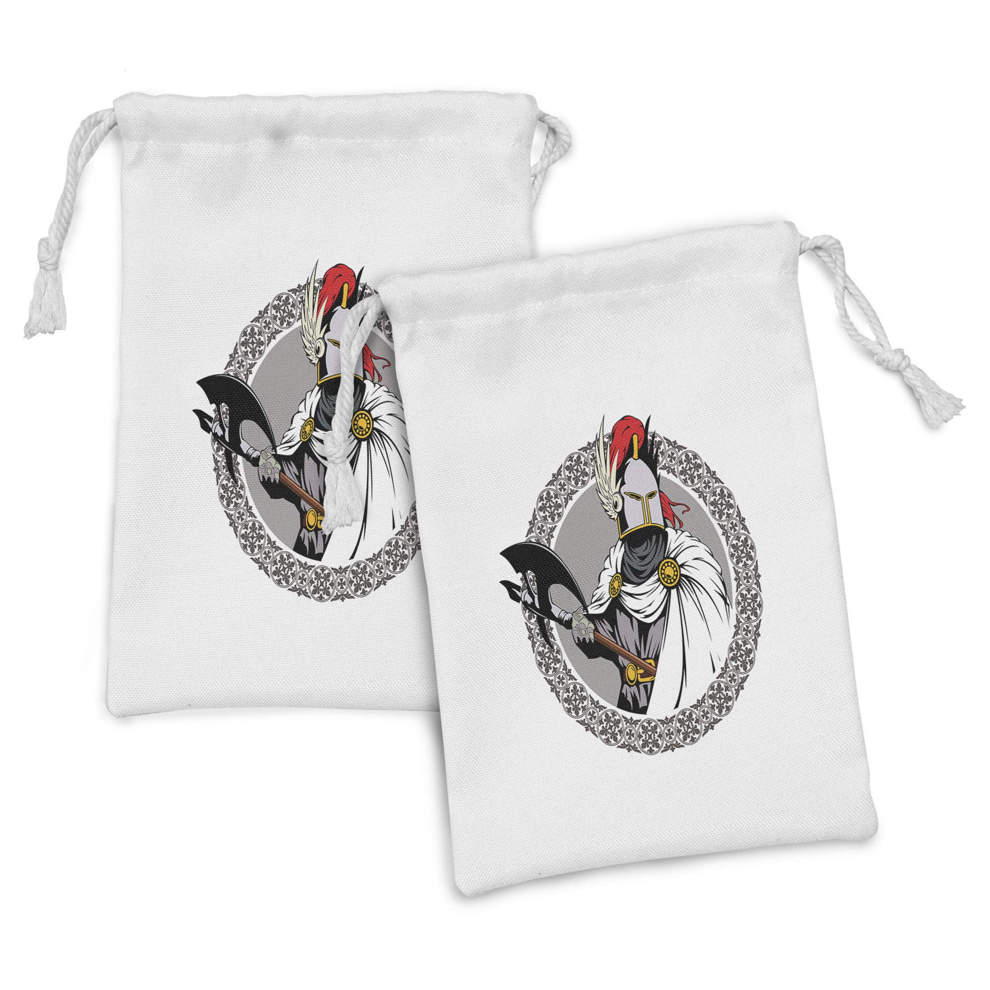 Ambesonne Medieval Fabric Pouch Set of 2 - Middle Ages Knight & Heroic Past Themed Drawstring Bags (9