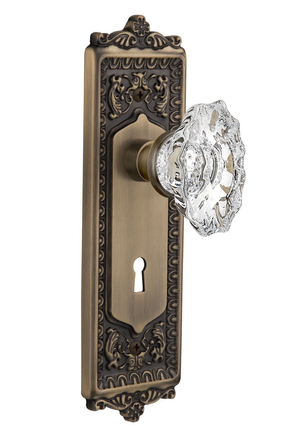 Vintage Egg & Dart Keyhole Chateau Knob - Antique Brass Cabinet Hardware for Doors & Drawers - Perfect for Farmhouse, Victorian & Shabby Chic Home Decor