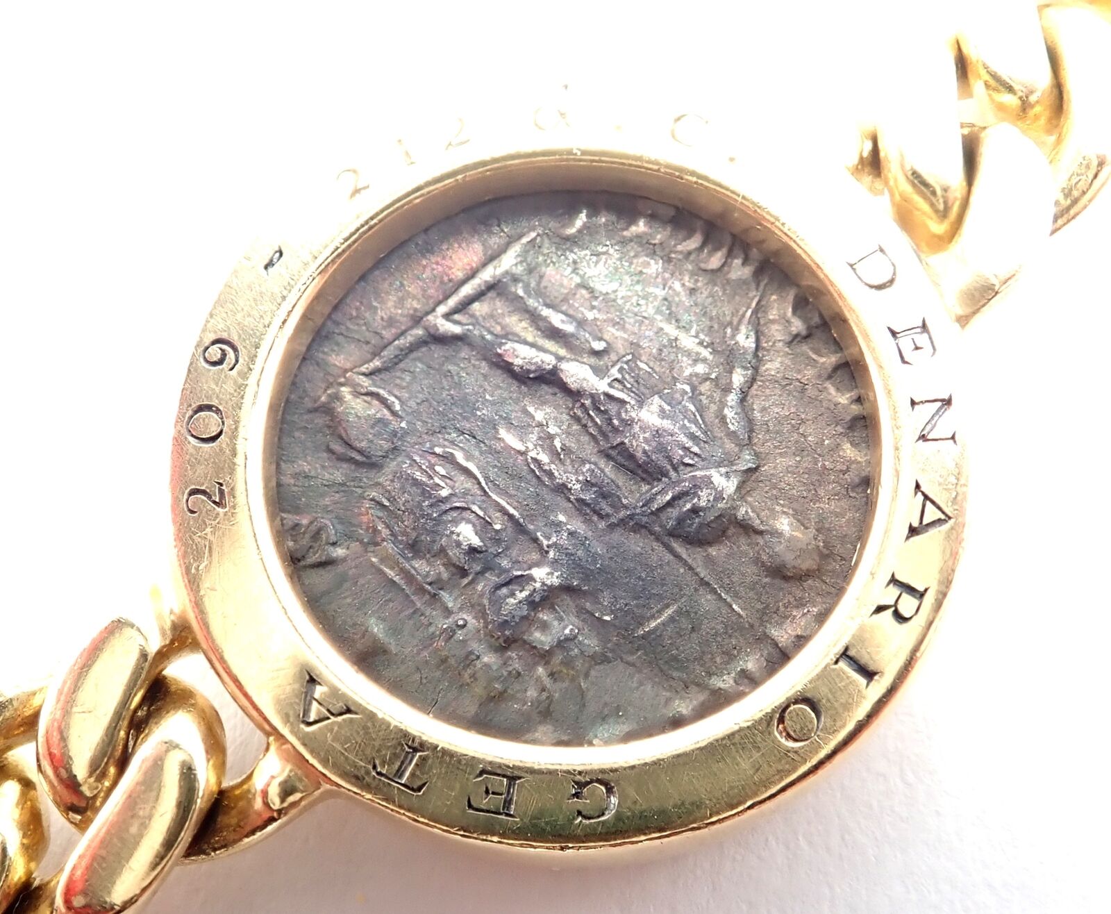 Vintage Bvlgari Bulgari 18k Yellow Gold 7 Antique Coin Monete Link Necklace - Luxury Italian Jewelry for Women, Perfect for Parties & Special Occasions