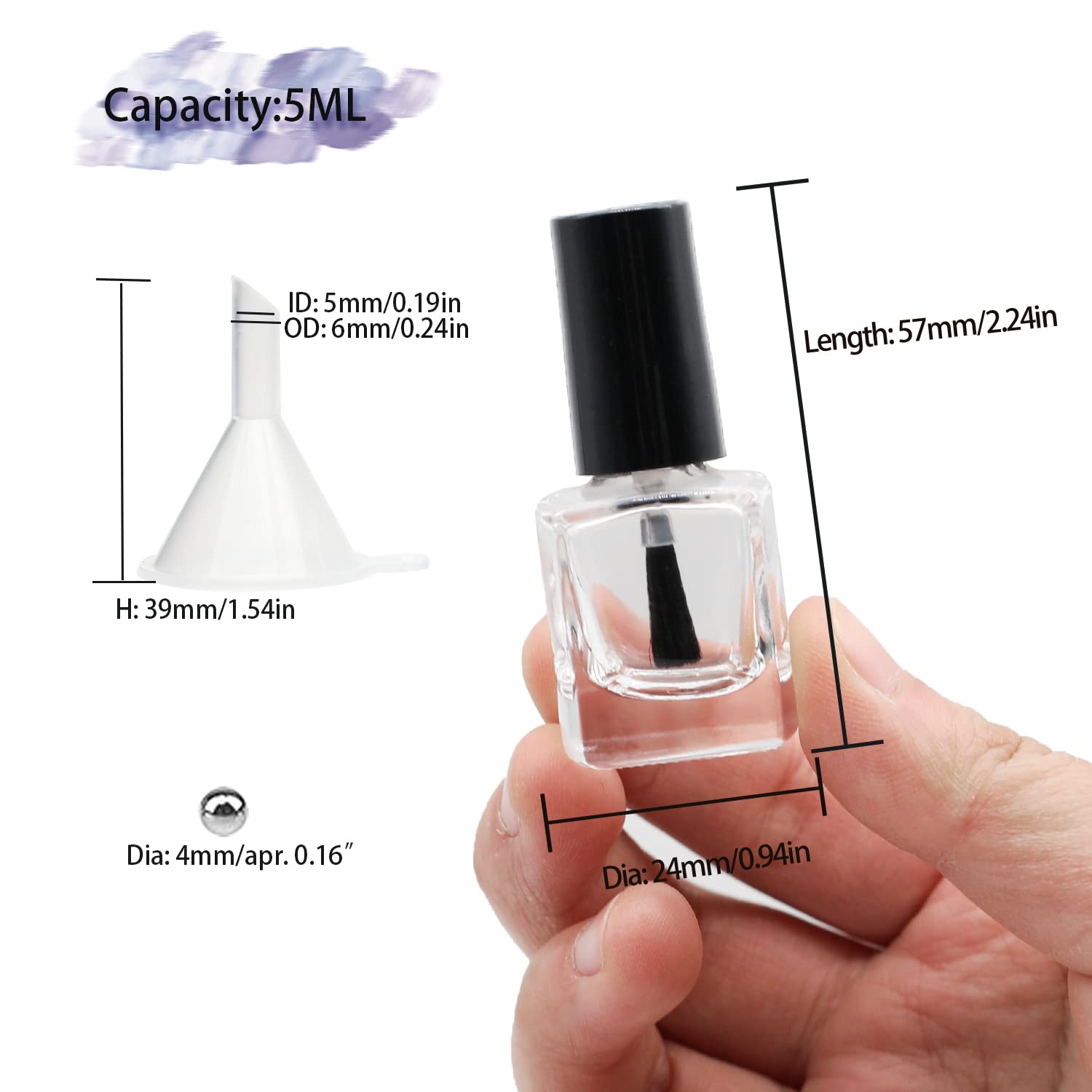 6PCS Empty Nail Polish Bottles with Funnel - 5ML Glass Rectangle Bottles with Brush & Mixing Balls for DIY Nail Art, Custom Polish, Nail Salon Supplies - Perfect for Home Nail Care, Professional Salon Use & Gift Packaging