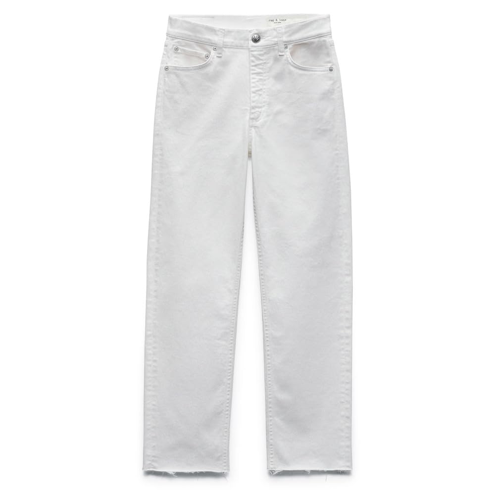 rag & bone Women's Harlow White Cotton Raw Hem Ankle Straight Leg Jeans | High Waist Slim Fit Denim Pants for Casual Wear & Everyday Outfits