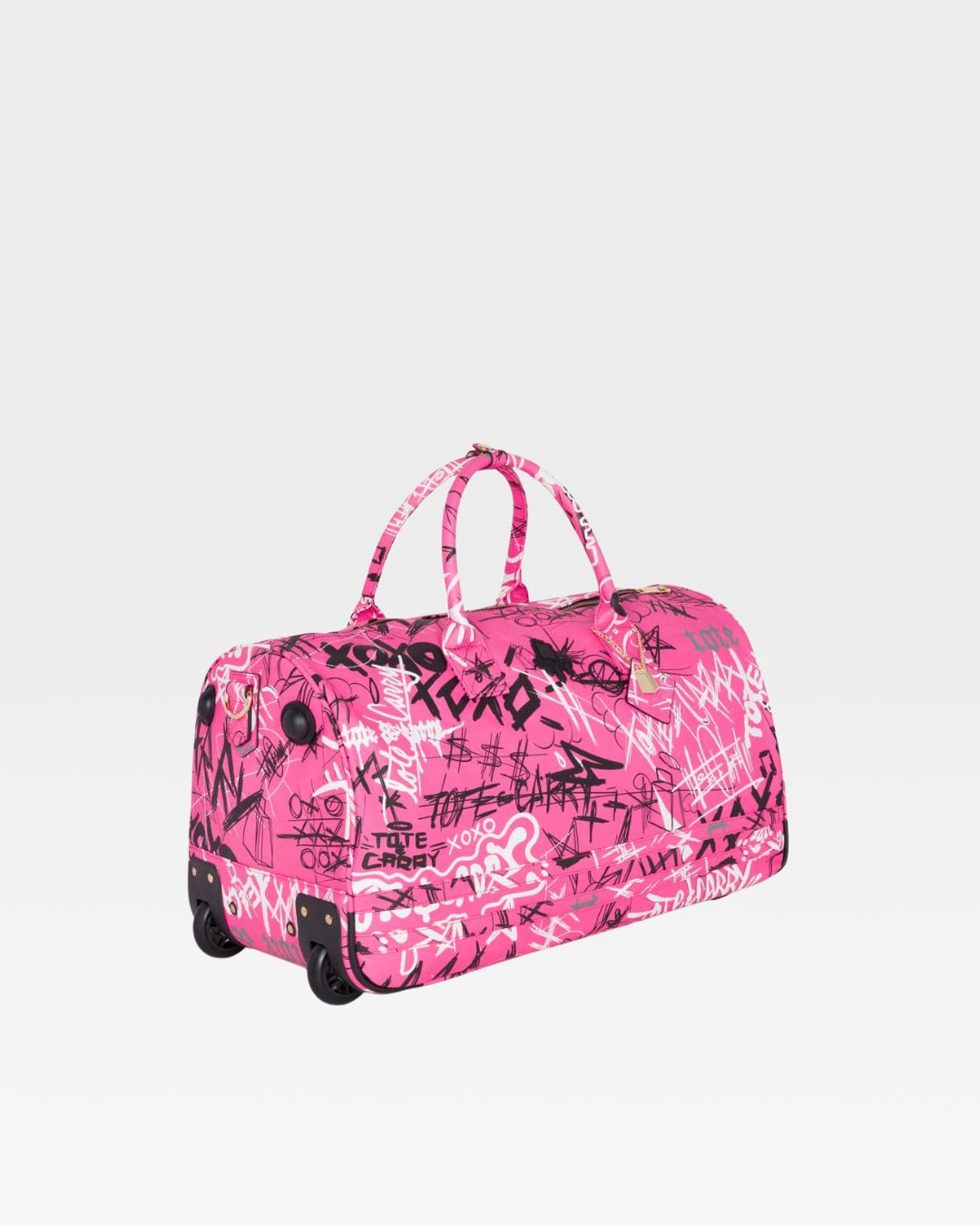 Graffiti Rolling Duffle Bag in Baby Pink - Stylish Travel Duffel with Wheels for Gym, Weekend Trips & Sports Gear Storage