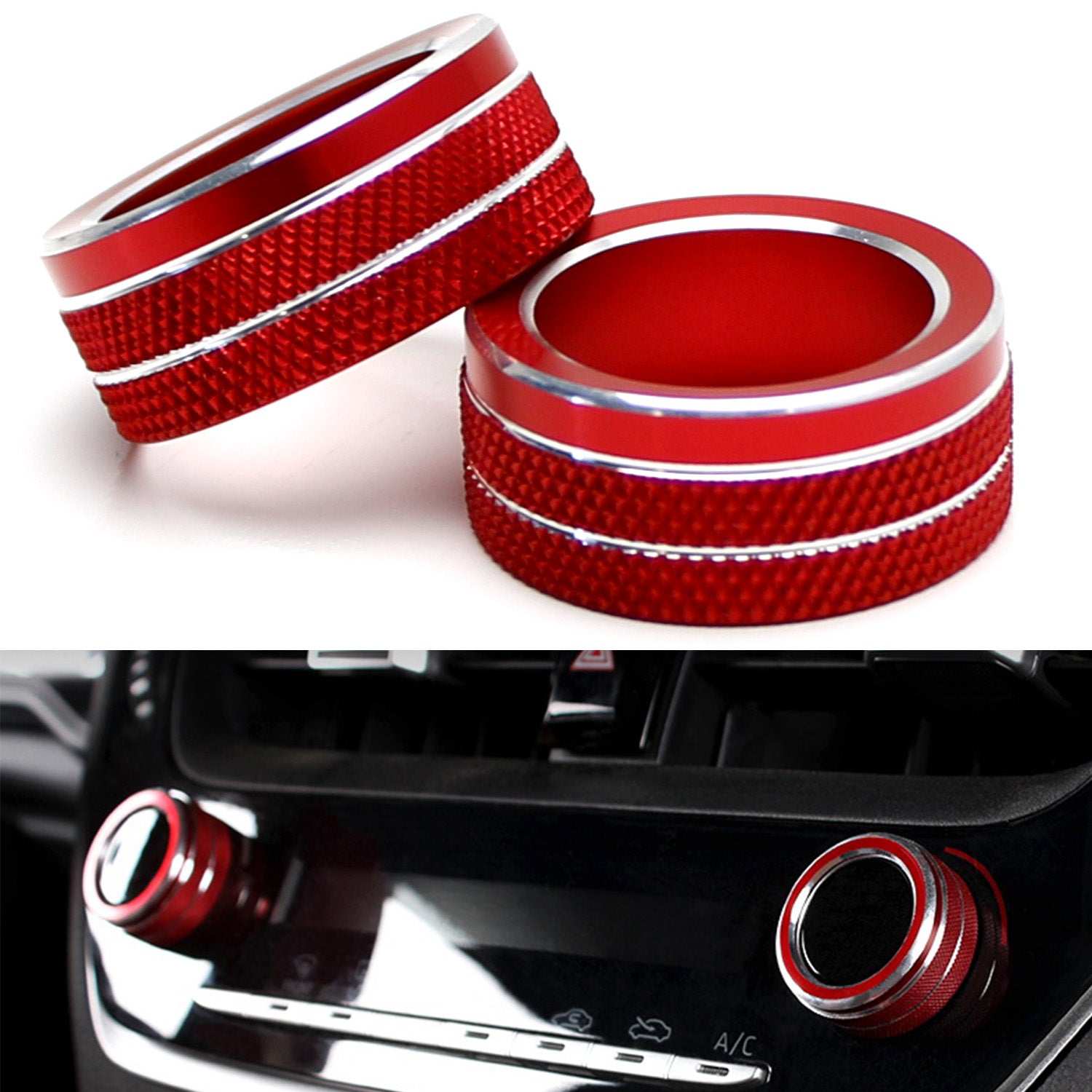2PCS Red AC Climate Control Switch Knob Ring Covers for 2019+ Toyota Corolla Hatchback - Upgrade Interior & Protect Buttons (Perfect for Daily Driving & Car Enthusiasts)