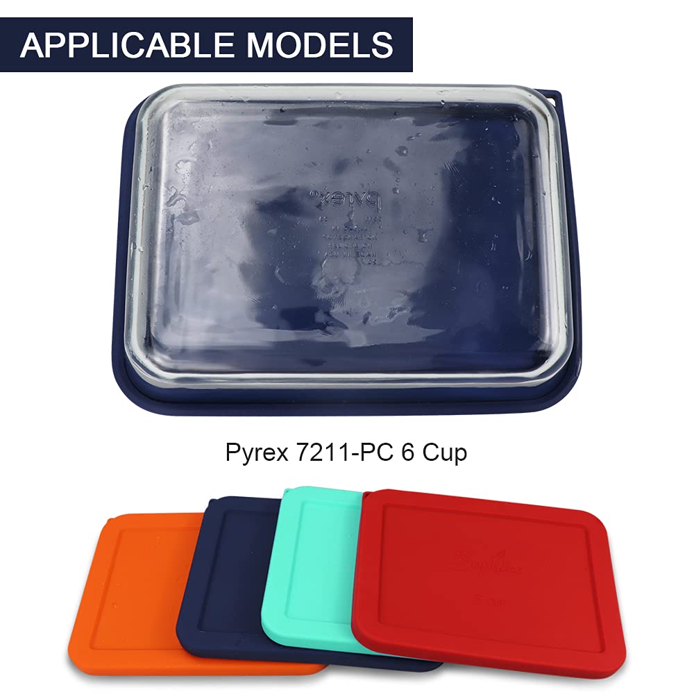 Sophico 6-Cup Rectangle Silicone Storage Cover Lids - Replacement for Pyrex 7211-PC Glass Bowls (Navy Blue & Mint) - Perfect for Food Storage, Meal Prep, and Refrigerator Organization - Container Not Included
