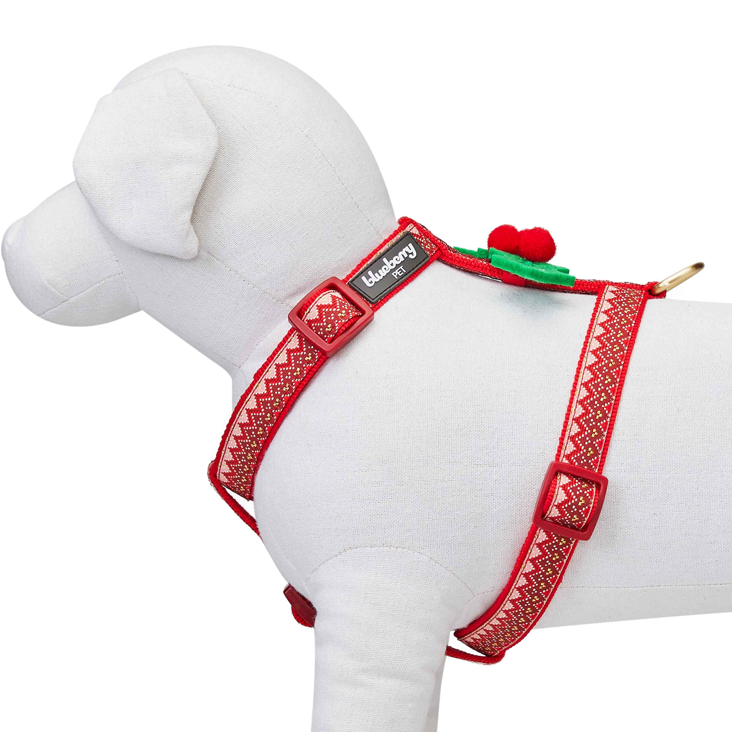 Blueberry Pet Christmas Zigzag Chevron No-Pull Dog Harness with Holly Décor - Adjustable Small Dog Vest for Walking & Training | Festive Holiday Outfit for Puppies