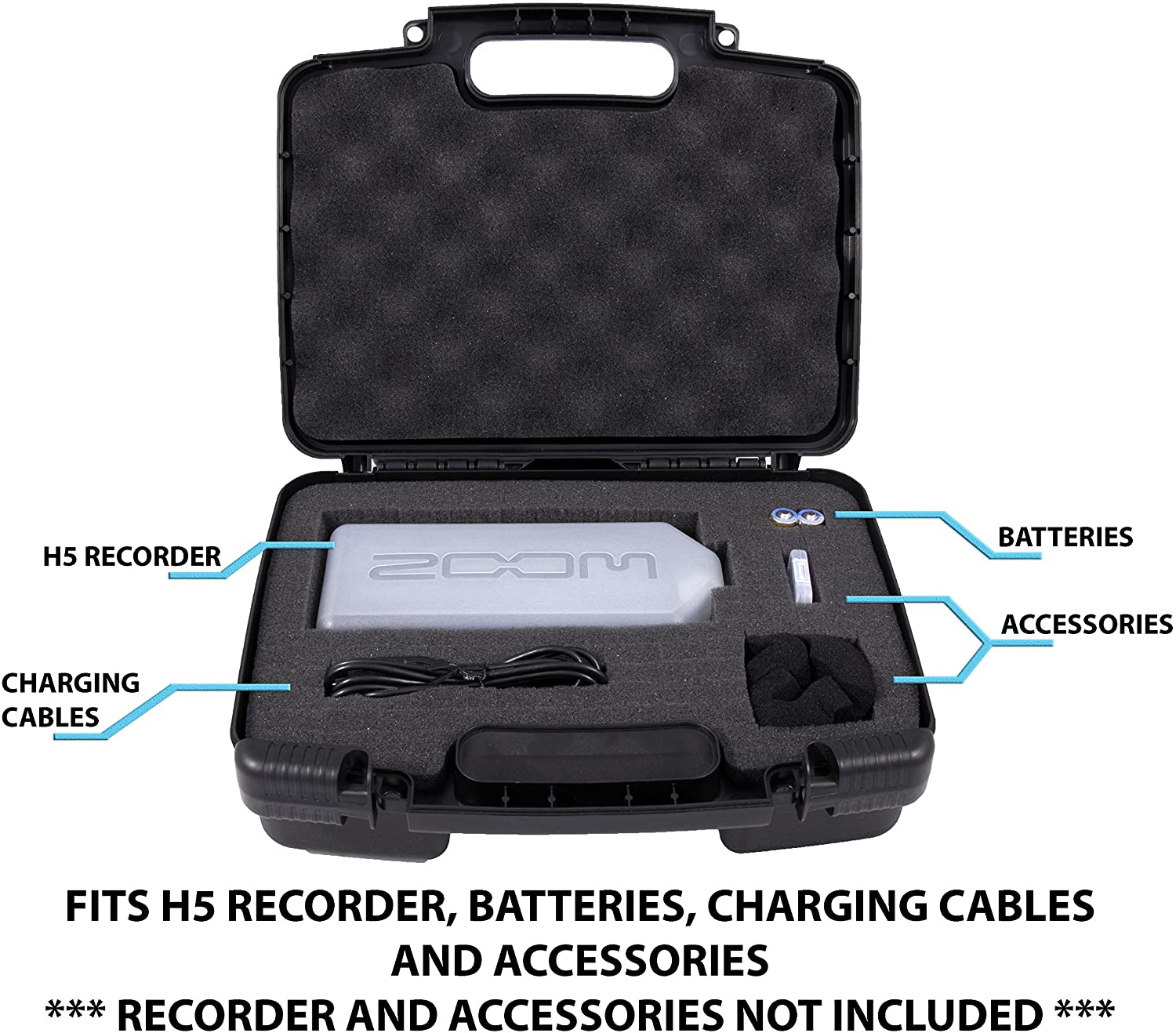 CASEMATIX Protective Travel Case for Zoom Recorders - Compatible with H1, H2N, H4N, H5, H6, F8, Q8 & DAT Recorders - Fits Accessories Like Chargers & Tripod Adapters - Perfect for Field Recording, Music Production & Travel Protection