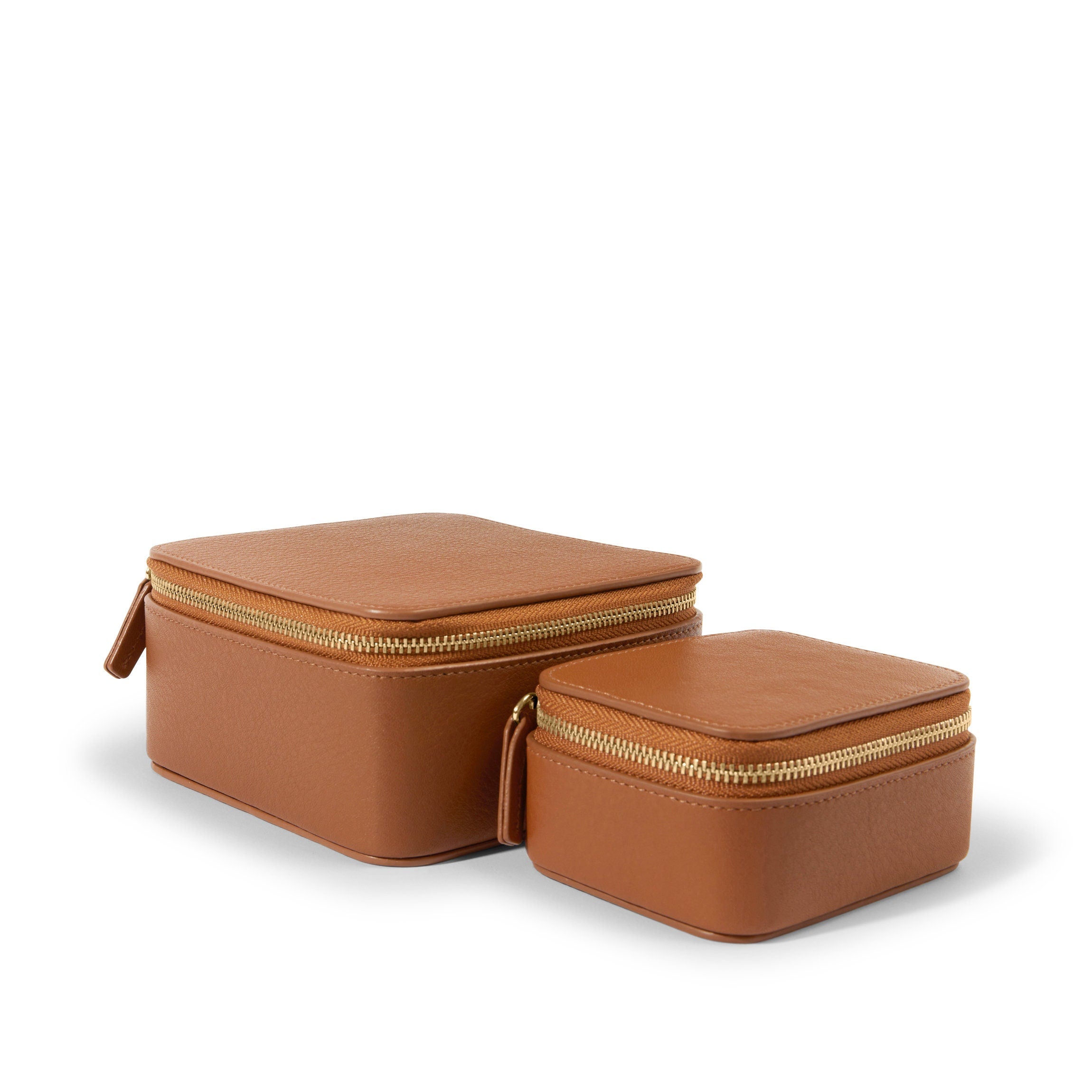 Premium Jewelry Organizer Set in Cognac - Travel & Home Storage for Necklaces, Rings, Earrings & Bracelets - Perfect for Vanity, Dresser & Closet Organization