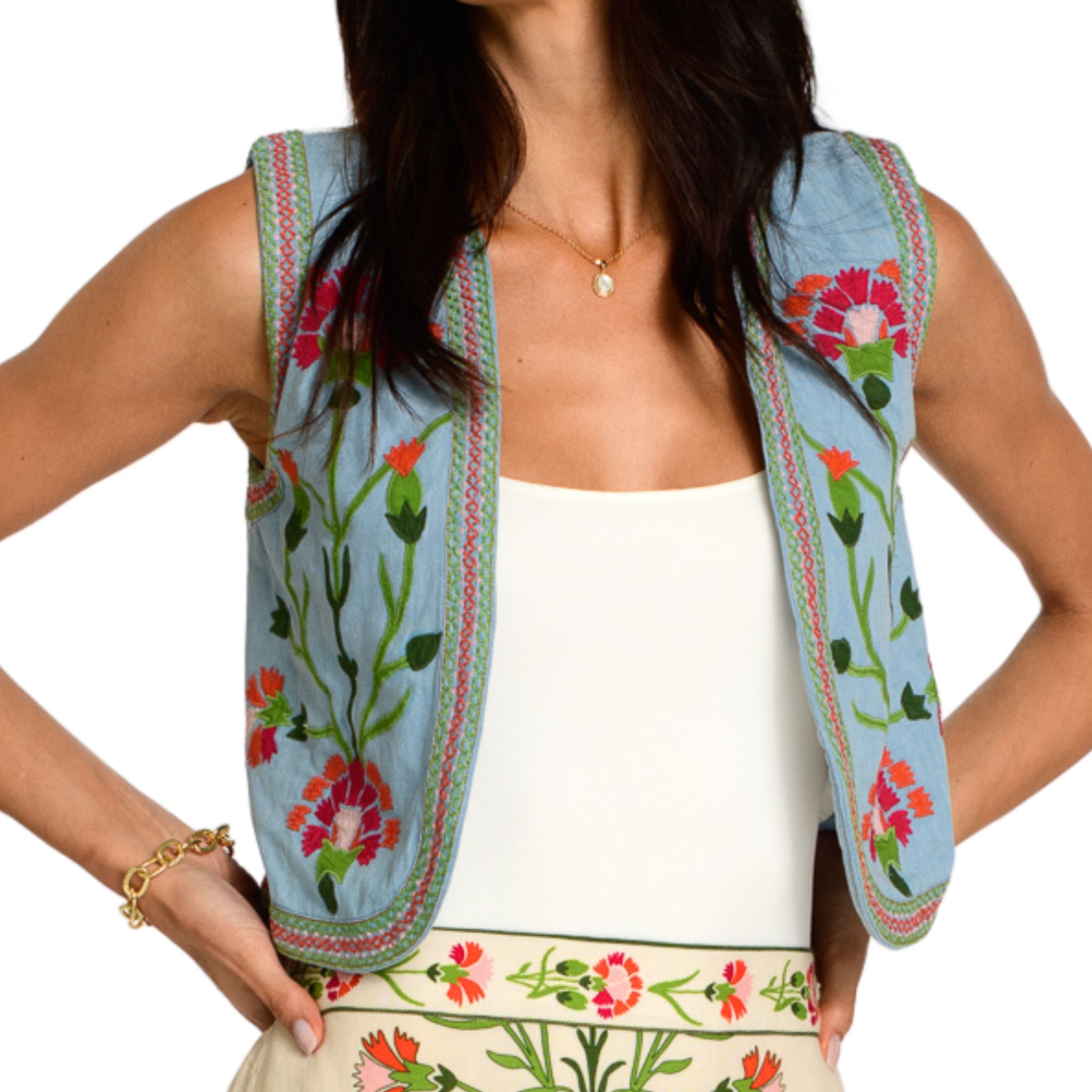 Bohemian Chambray Kit Vest for Women - Stylish Denim Waistcoat with Pockets | Perfect for Casual Outfits, Music Festivals & Layering in Fall