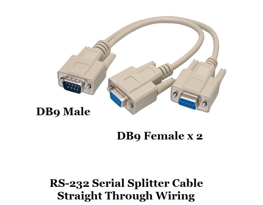 RS 232 Serial Cable Splitter Y Cable - Shielded DB9 Male to Dual DB9 Female Adapter for Computer, POS & Industrial Equipment Connectivity