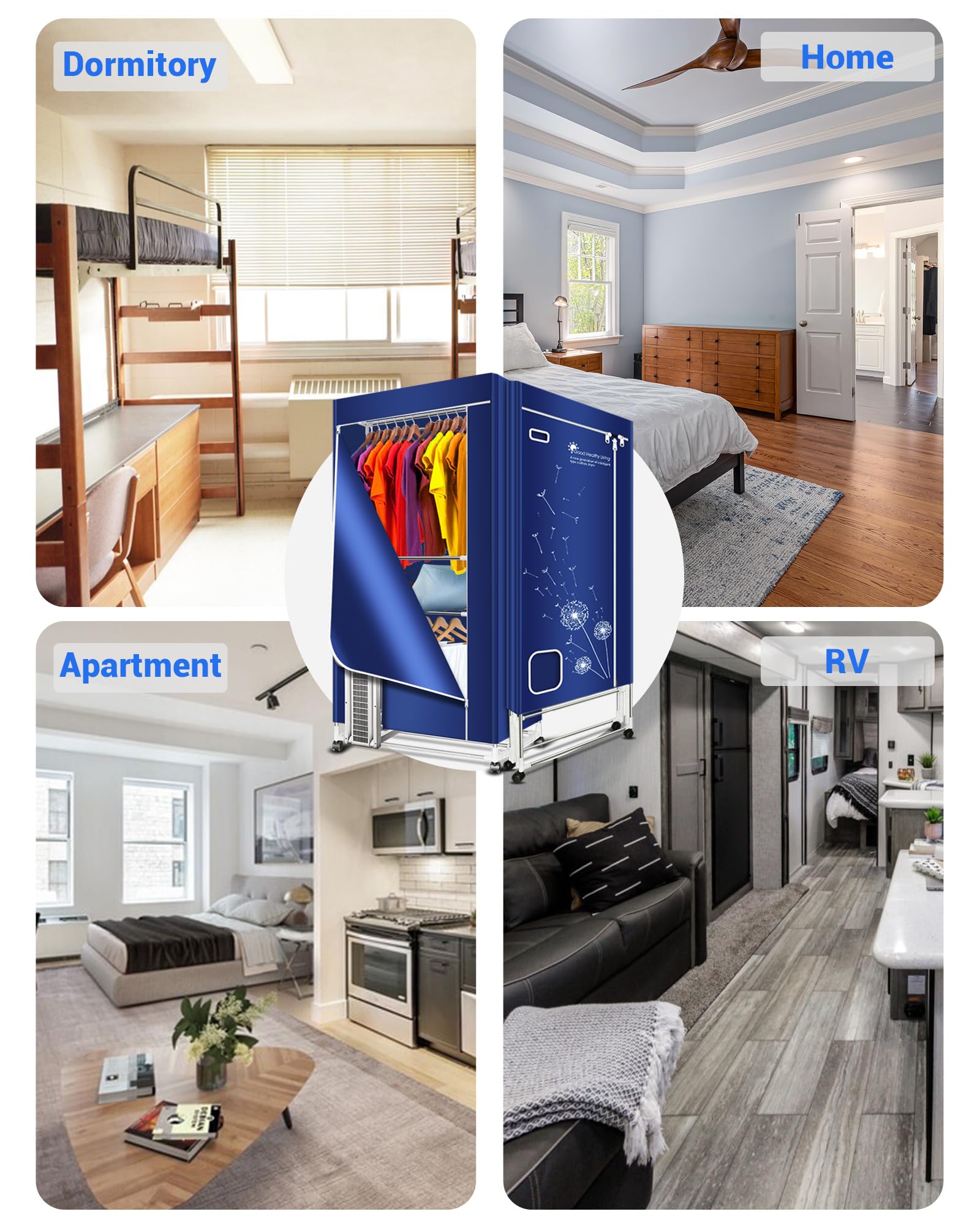 Portable Clothes Dryer 1600W 110V - 3 Tier Foldable Drying Rack with Anion Function, 35 lbs Capacity, Energy Efficient - Ideal for Apartments, Dorms, RV Travel & Small Spaces (Blue)