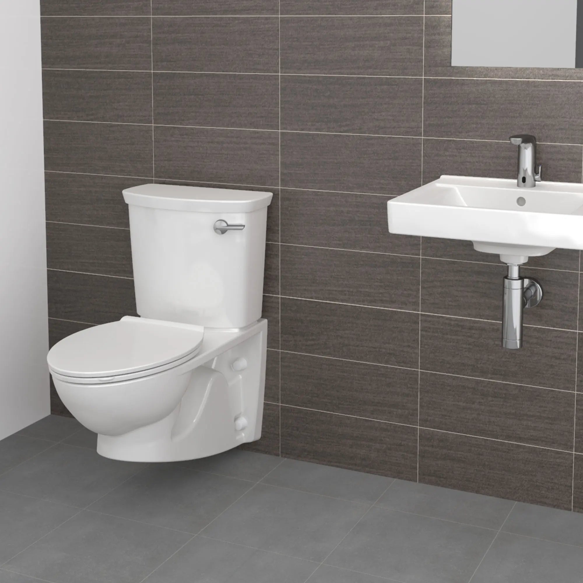 Glenwall® VorMax® 1.28 GPF/4.8 LPF Right-Hand Trip Lever Back Outlet Elongated Wall-Mounted Toilet with EverClean® Technology - Perfect for Small Bathrooms, Commercial Spaces, and Modern Home Renovations