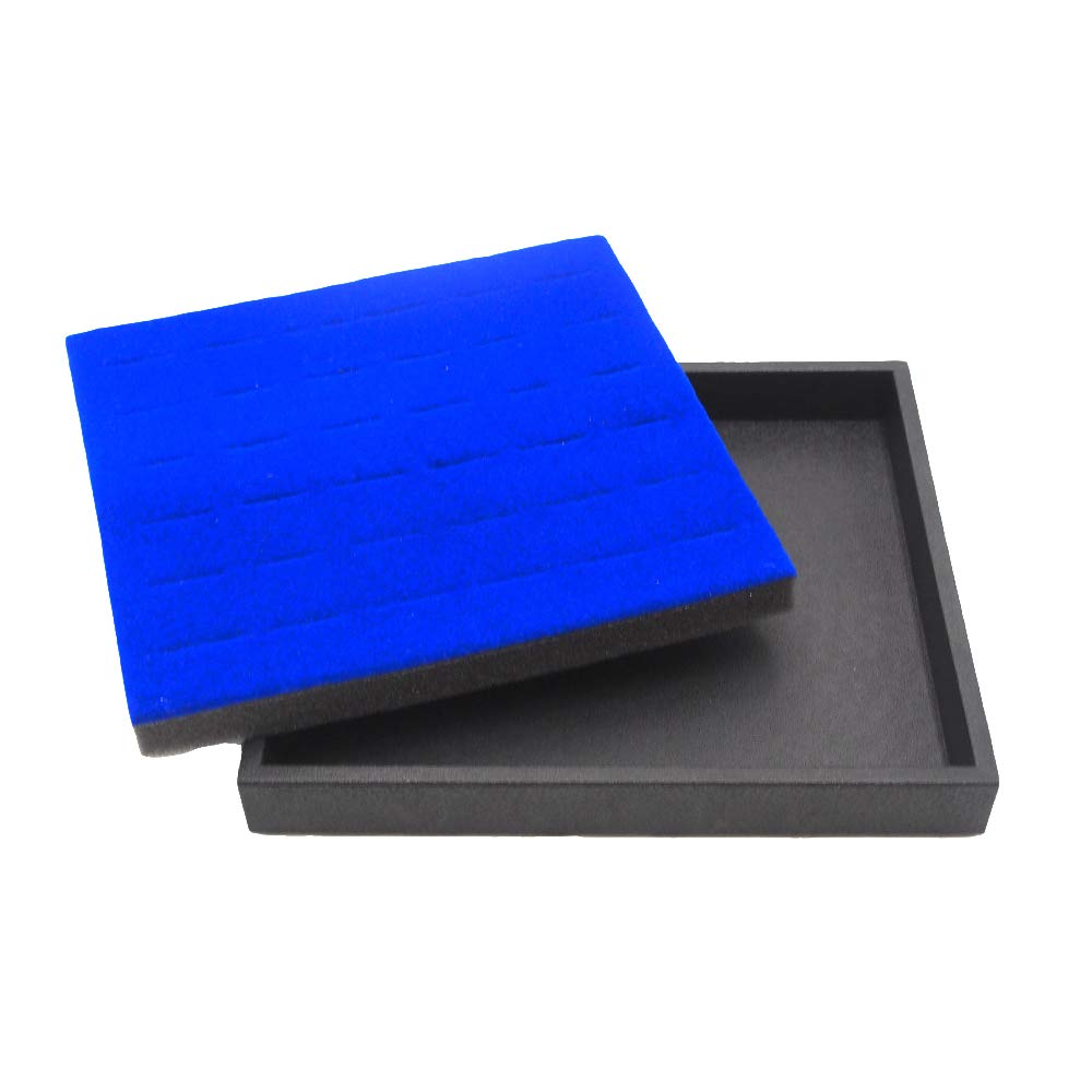 Black Plastic Jewelry Tray with Egyptian Blue 36-Count Ring Foam Insert - 7.25