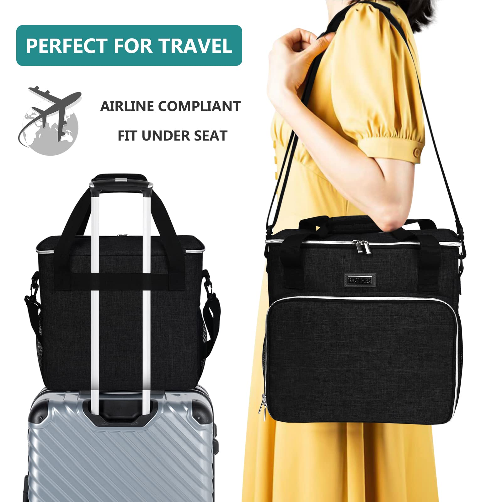 BAGLHER Dog Travel Bag - Pet Carrier with 2 Food Containers & 2 Collapsible Bowls - Essential Pet Travel Accessories for Dogs & Cats - Perfect for Airplane, Car Trips & Outdoor Adventures (Black)