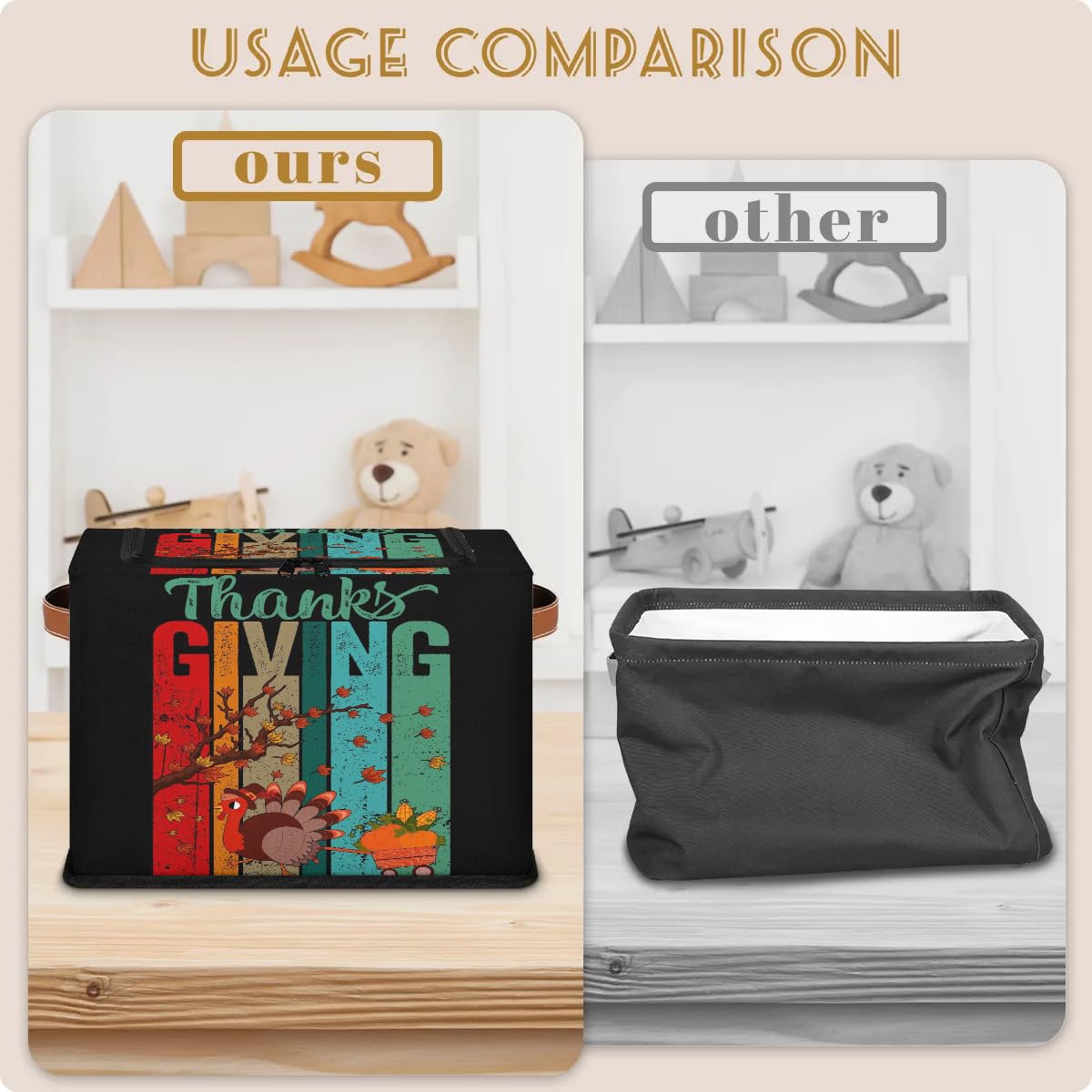 Foldable Fabric Storage Bins with Zipper Lid - Collapsible Storage Baskets for Clothes, Blankets & Toys - Thanksgiving Day Closet Organizer with Handles - Perfect for Home Organization, Seasonal Storage & Holiday Decor