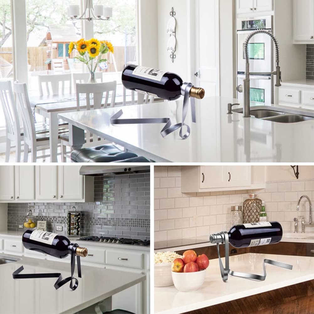 Creative Blue Ribbon Suspension Wine Rack - Gravity Balance Wine Bottle Holder for Kitchen, Bar & Dining Room - Unique Wine Gift & Decorative Ornament for Home & Office
