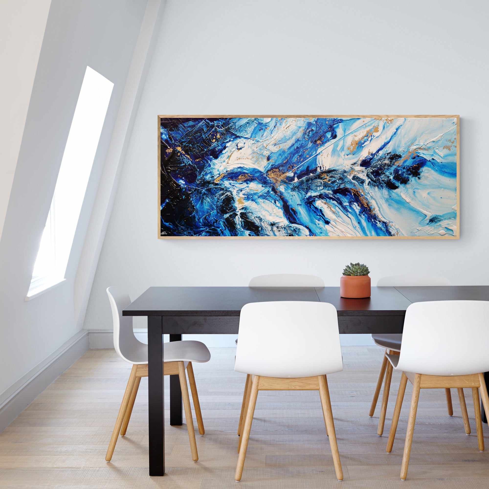 Admiralty Sapphire Blue White Gold Textured Abstract Painting - 200cm x 80cm Large Wall Art for Living Room, Bedroom & Office Decor | Modern Canvas Artwork for Home & Commercial Spaces