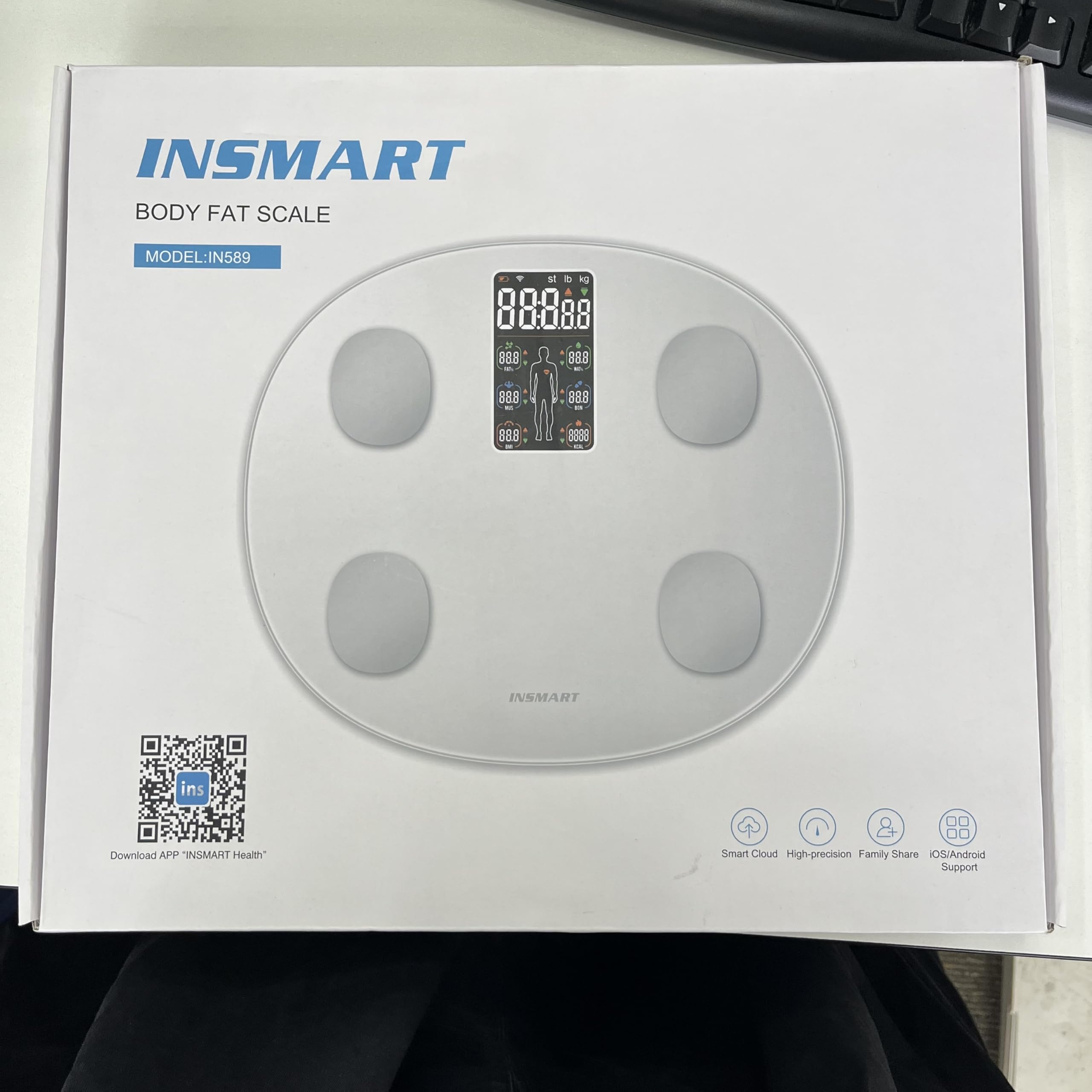 INSMART Bluetooth Smart Scale for Body Weight & Body Fat - Digital Bathroom Scale with LCD Display, Heart Rate Monitor, Body Composition Analyzer - Up to 396 lbs - Perfect for Home Gym, Fitness Tracking & Health Monitoring