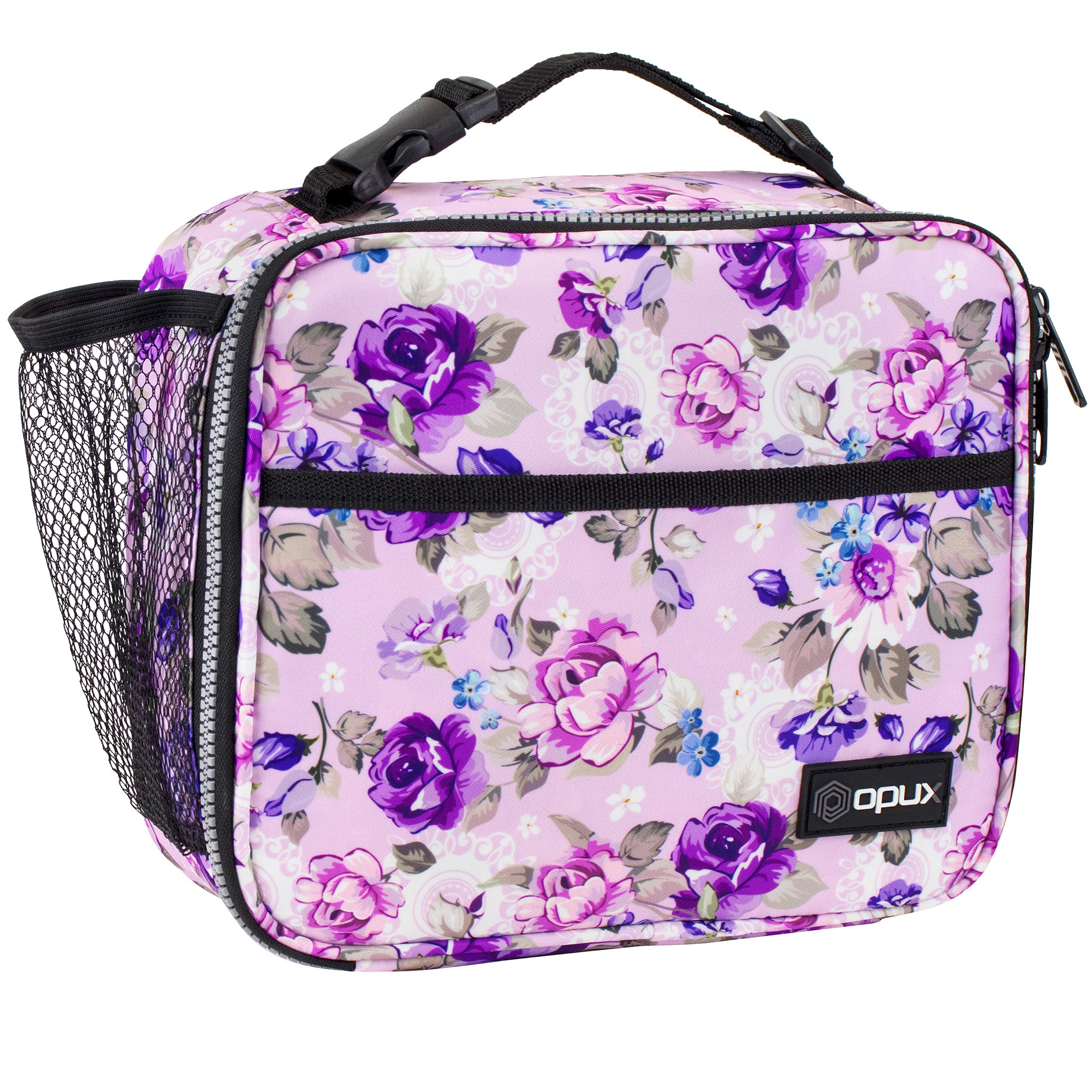 OPUX Insulated Lunch Box for Women - Soft Leakproof Lunch Bag, Reusable Durable Thermal Lunch Pail for School, Work & Office | Holds 6 Cans | Purple Floral Design | Perfect for Meal Prep, Picnics & Daily Commute