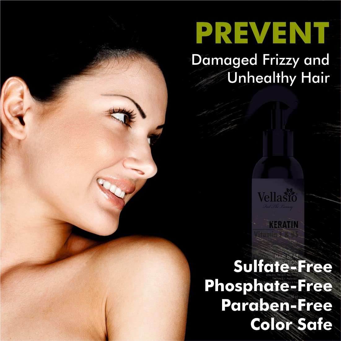 Vellasio Natural Heat Protectant Spray with Moroccan Argan Oil & Grape Seed Oil - Sulfate & Paraben Free Hair Styling Spray for Straighteners & Flat Irons - 120ml for Men & Women - Perfect for Daily Styling & Salon Use