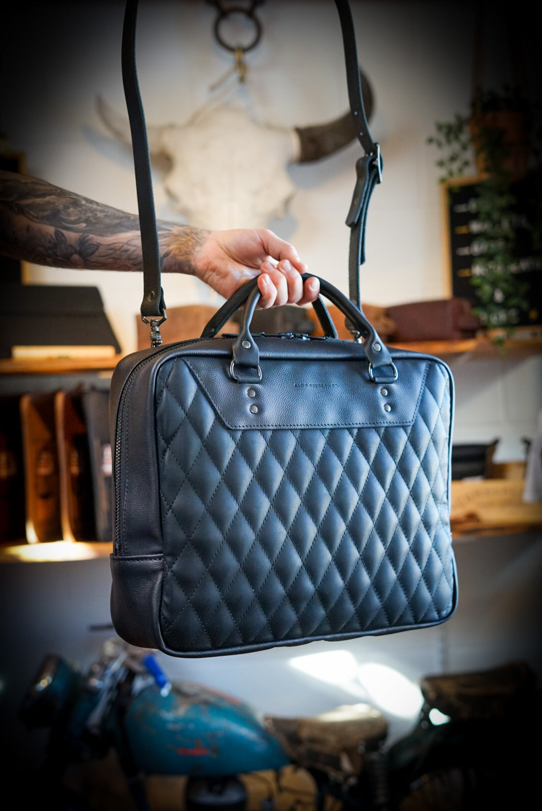 Premium Business Bag - Diamond Stitch Two-Tone Design (Flat Black & Pebbled Black) - Perfect for Office, Work Commute & Professional Meetings