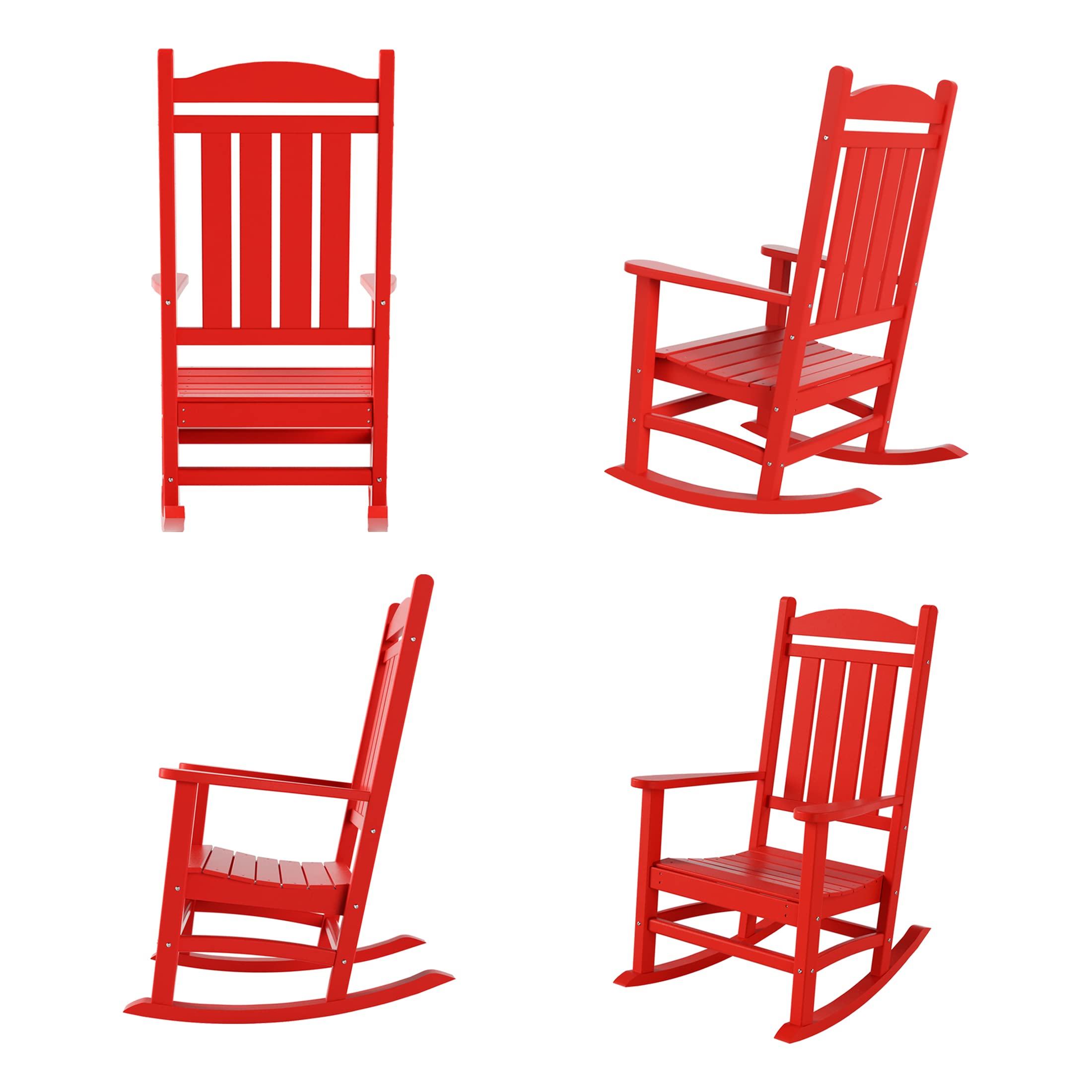 WO Home Furniture 4-Piece Patio Rocking Chair Set - Traditional Outdoor HDPE Rocking Chairs with UV & Weather Resistance (Red) - Perfect for Backyard, Garden, Porch & Poolside Relaxation