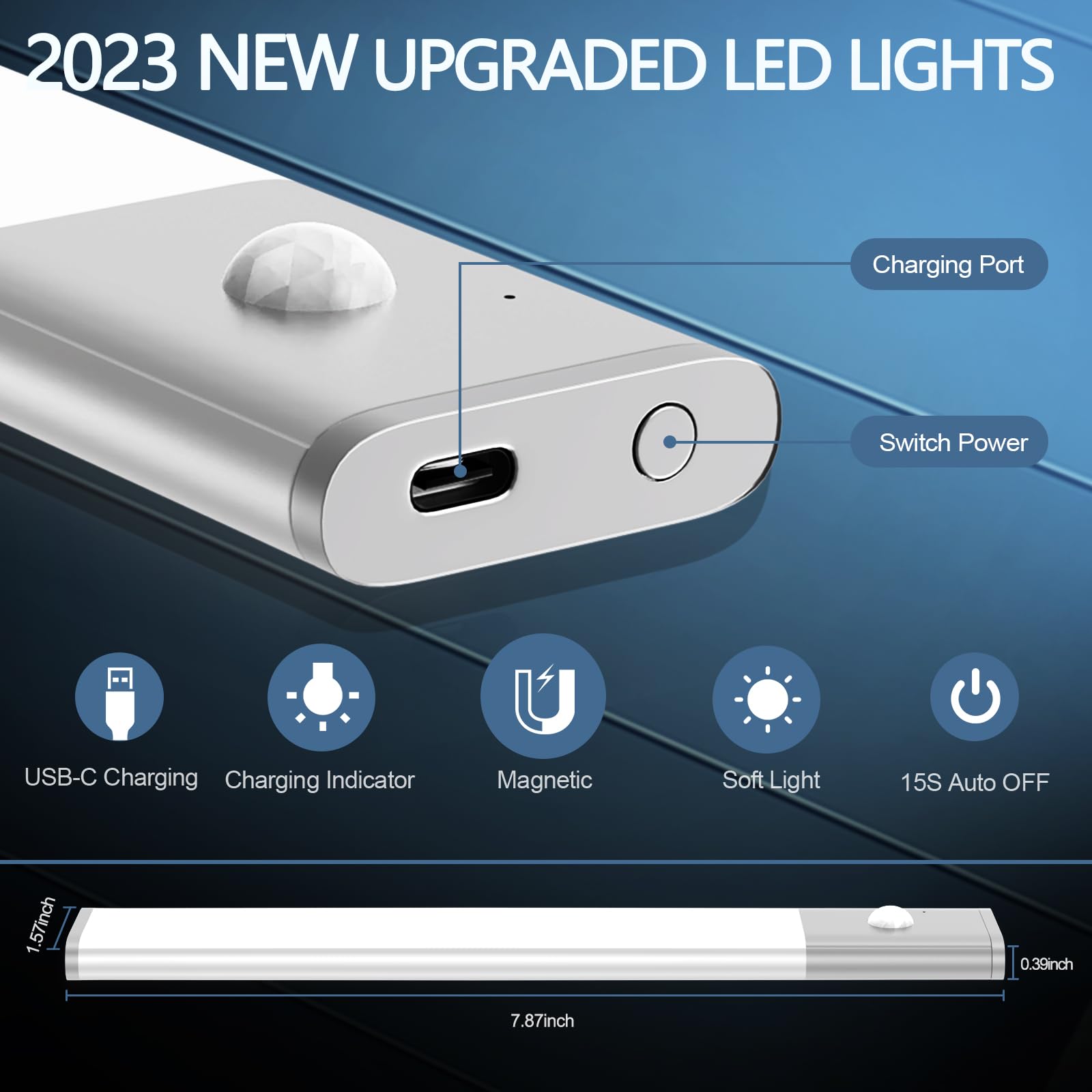2 Pack Under Cabinet LED Lights with Motion Sensor - 46 LED Wireless Rechargeable Battery Operated Light Strips for Kitchen, Wardrobe, Closet, Cupboard | Indoor Magnetic Lighting for Easy Installation & Energy Saving