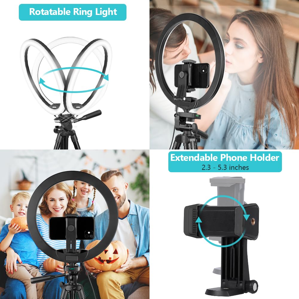 Sensyne 12'' Ring Light with 50'' Extendable Tripod Stand, LED Circle Light with Phone Holder for Live Streaming, Makeup, YouTube Videos & TikTok - Compatible with All Smartphones - Perfect for Content Creation, Vlogging, Beauty Tutorials and Social Media Photography